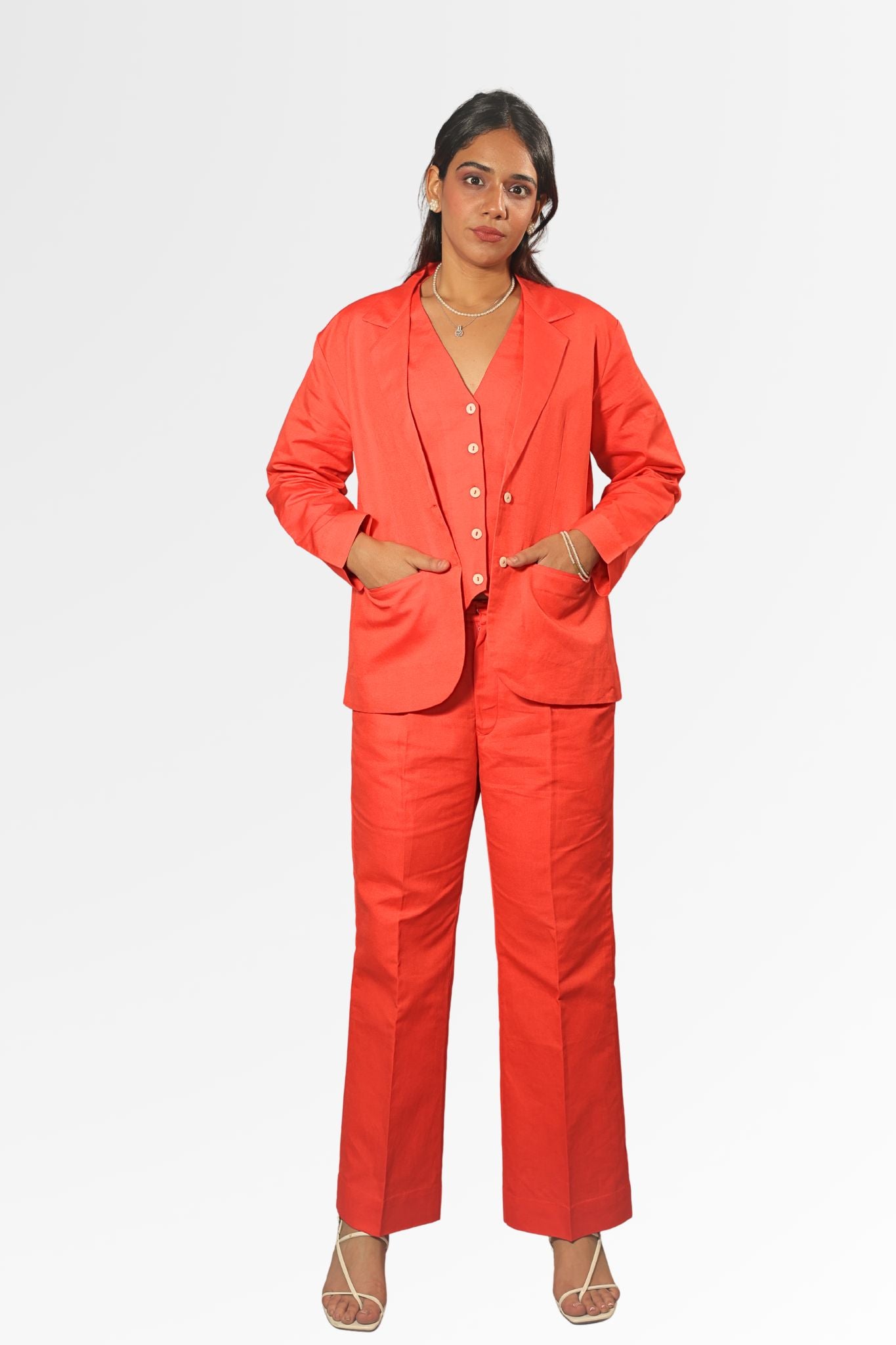 agni women dark orange linen waistcoat