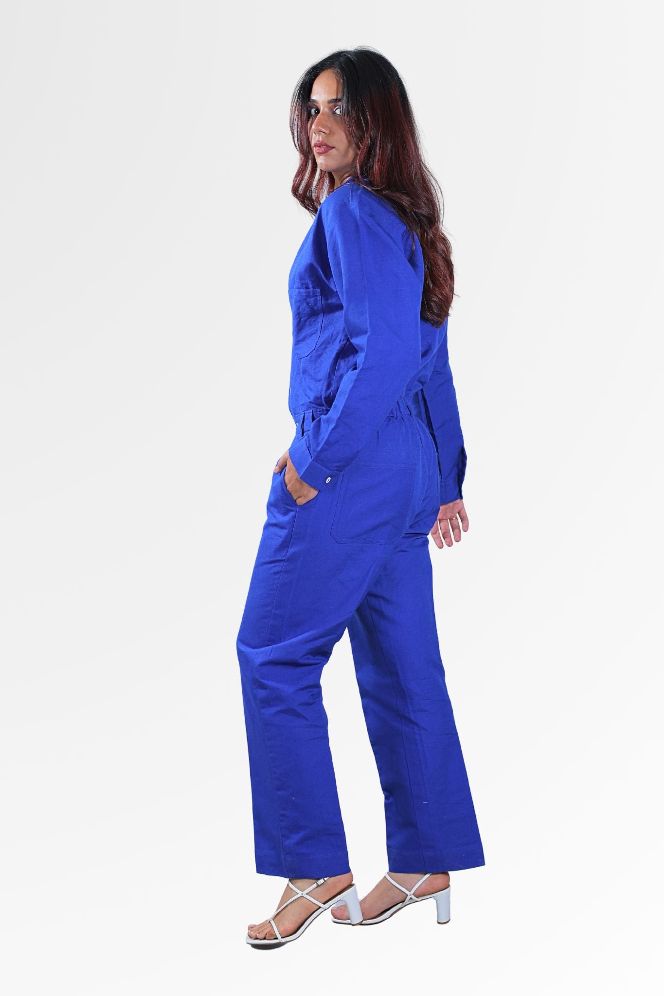 Royal Blue Lavanya Linen Jumpsuit for Women
