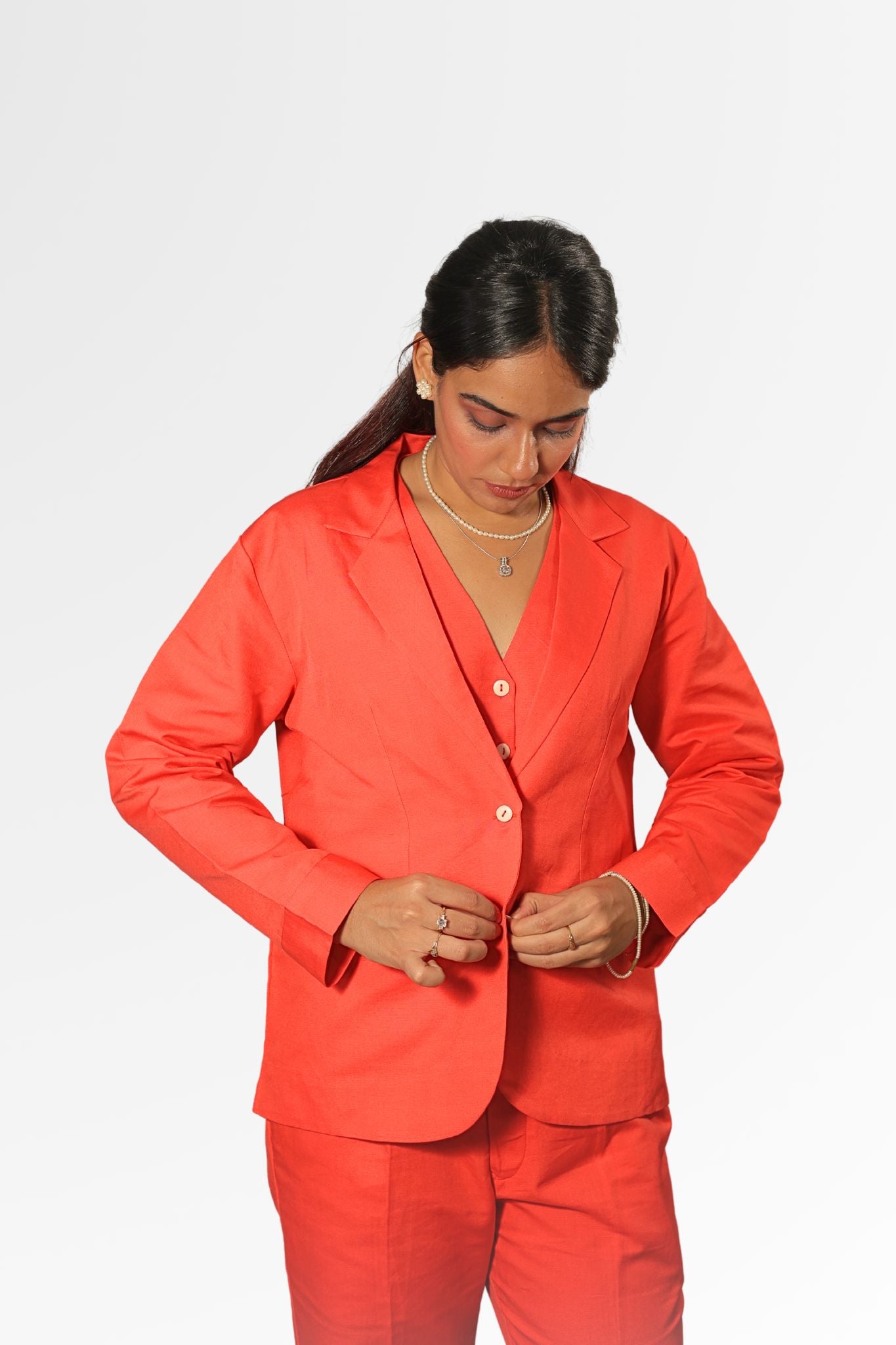 agni women dark orange linen waistcoat