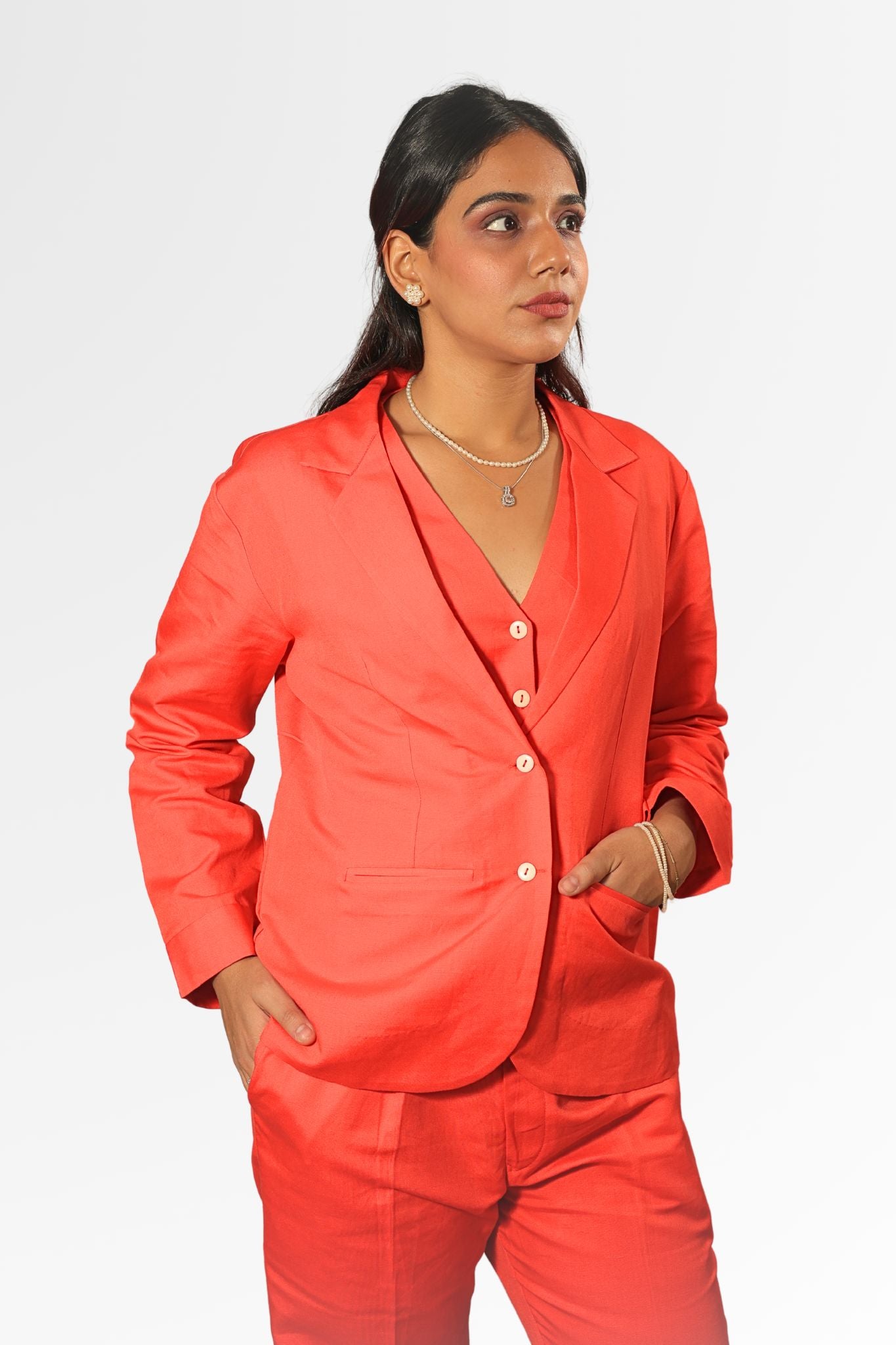agni women dark orange linen waistcoat