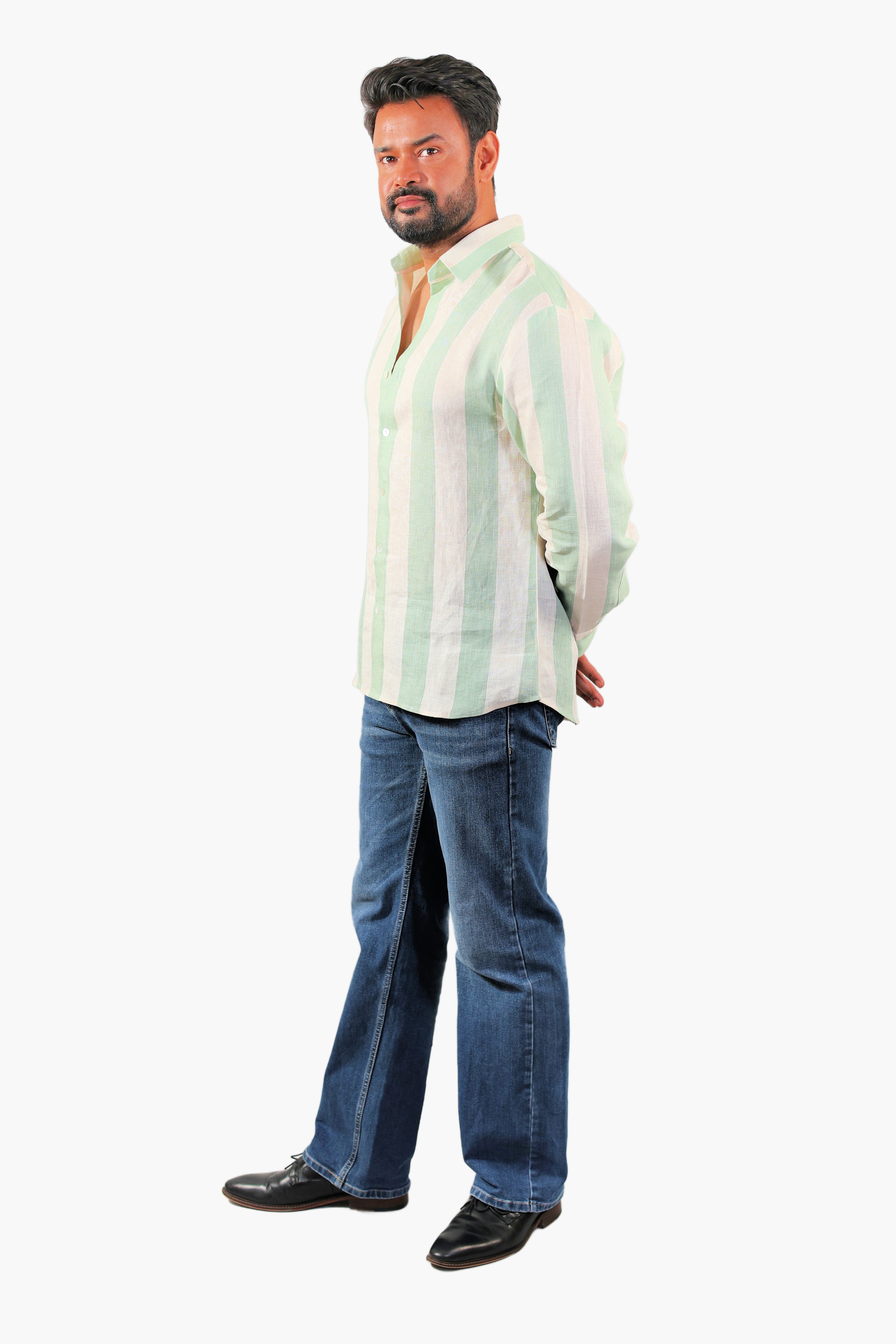 THE REKH Green Stripe Casual Shirt – Perfect with Denim & Trousers