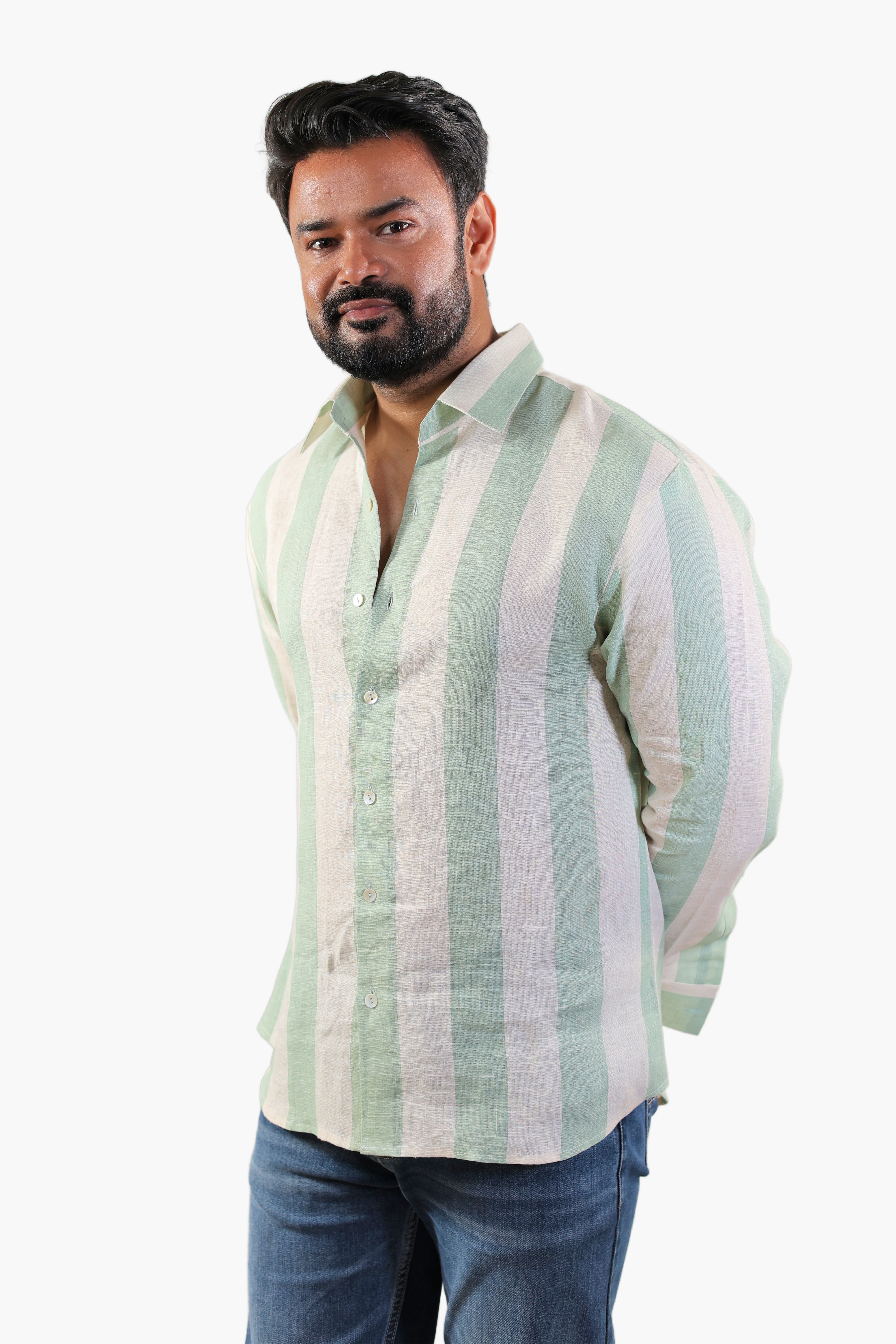 THE REKH Green Stripe Casual Shirt – Perfect with Denim & Trousers