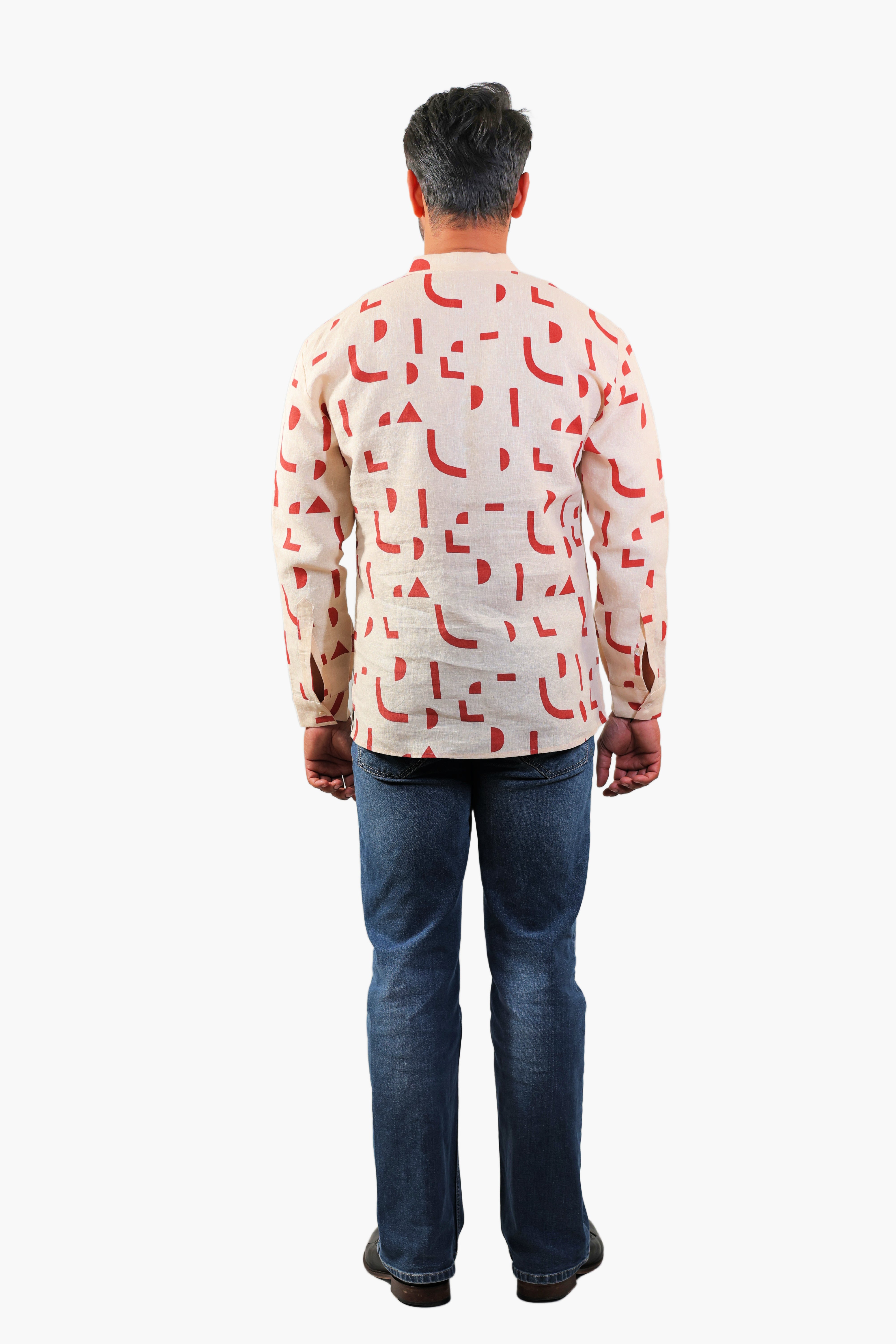 Full-sleeve short kurta rust geometric print