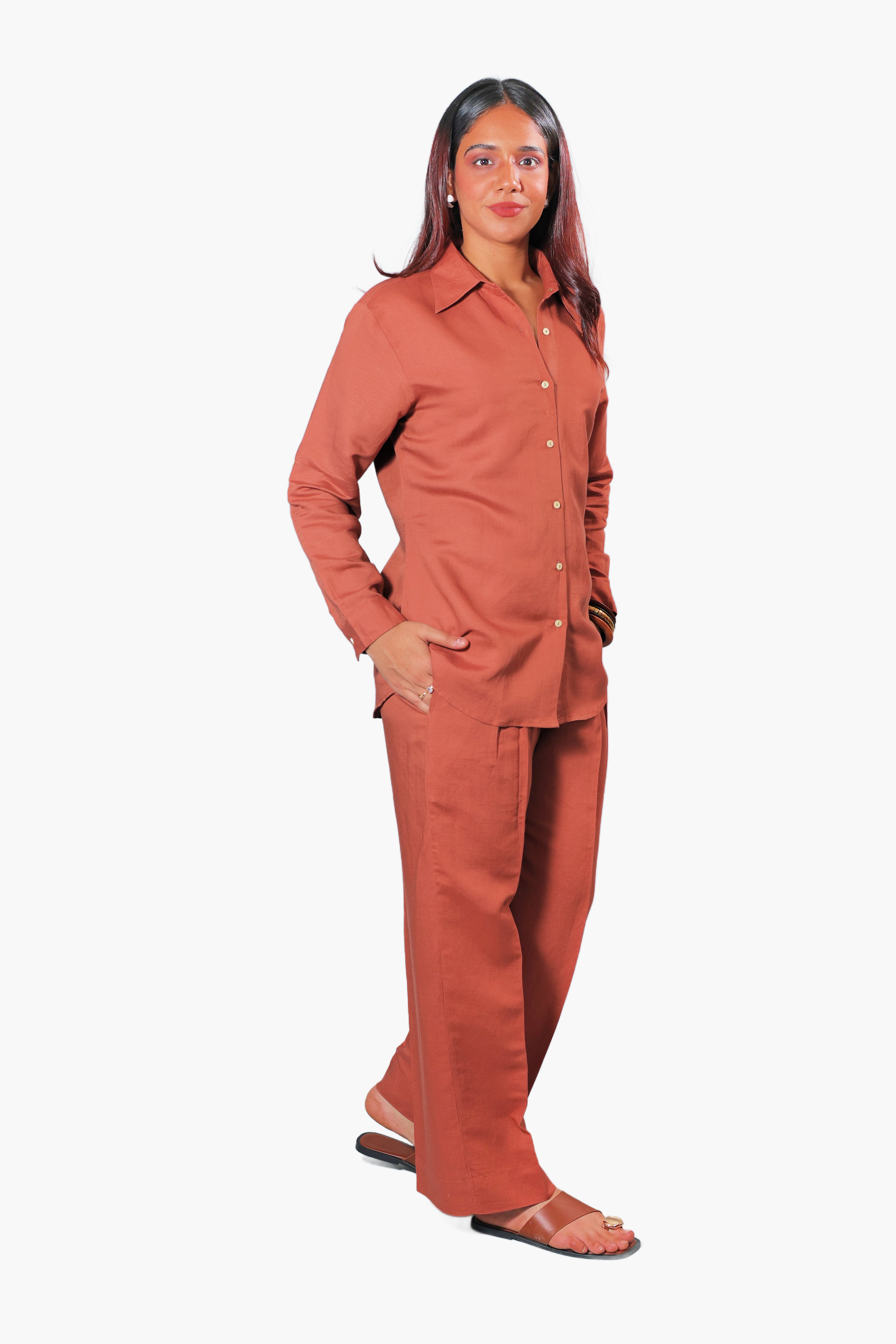 ANSH Linen Co-ord Set for Women (Coffee Brown Colour)