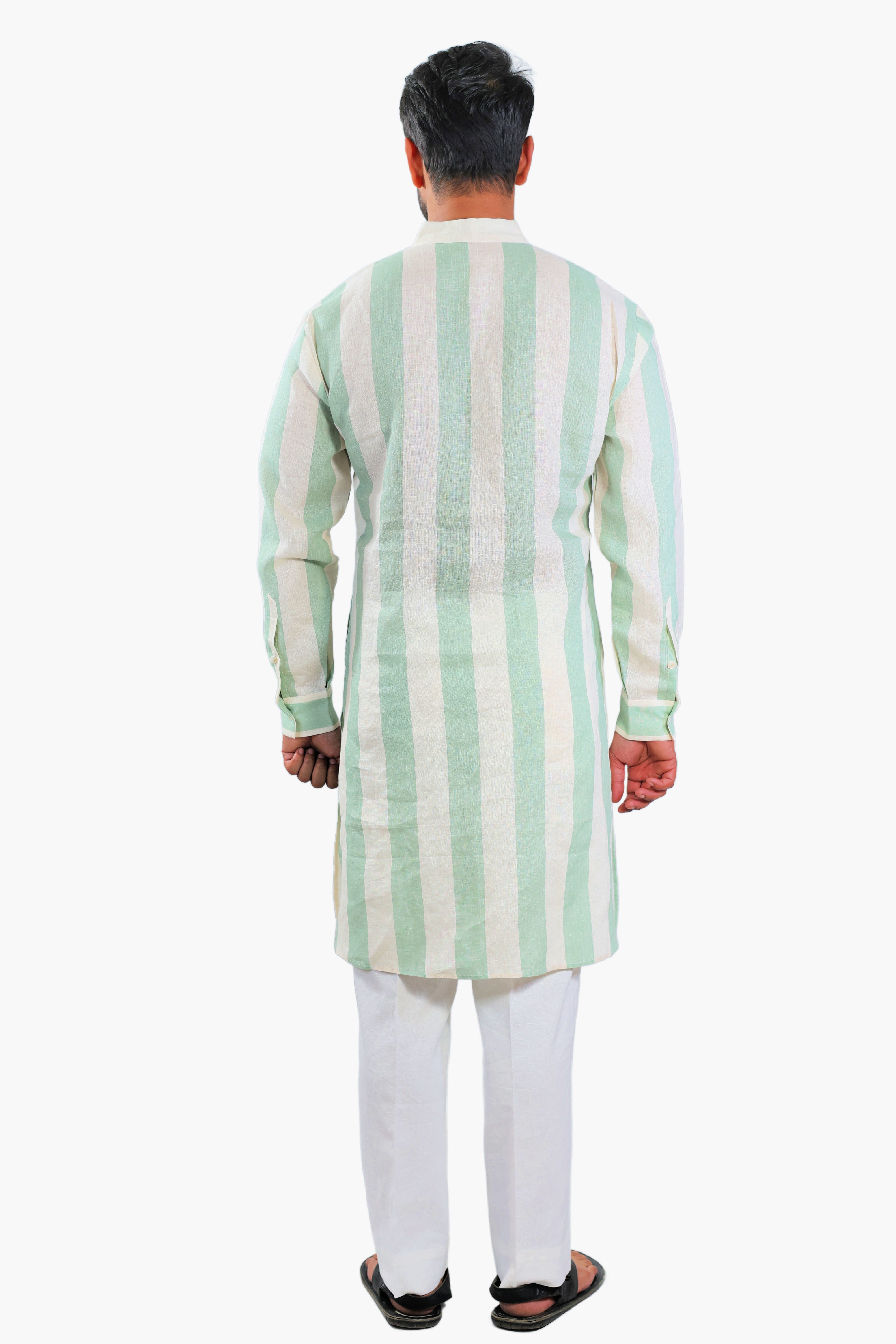 long light green botanical printed kurta pants set men