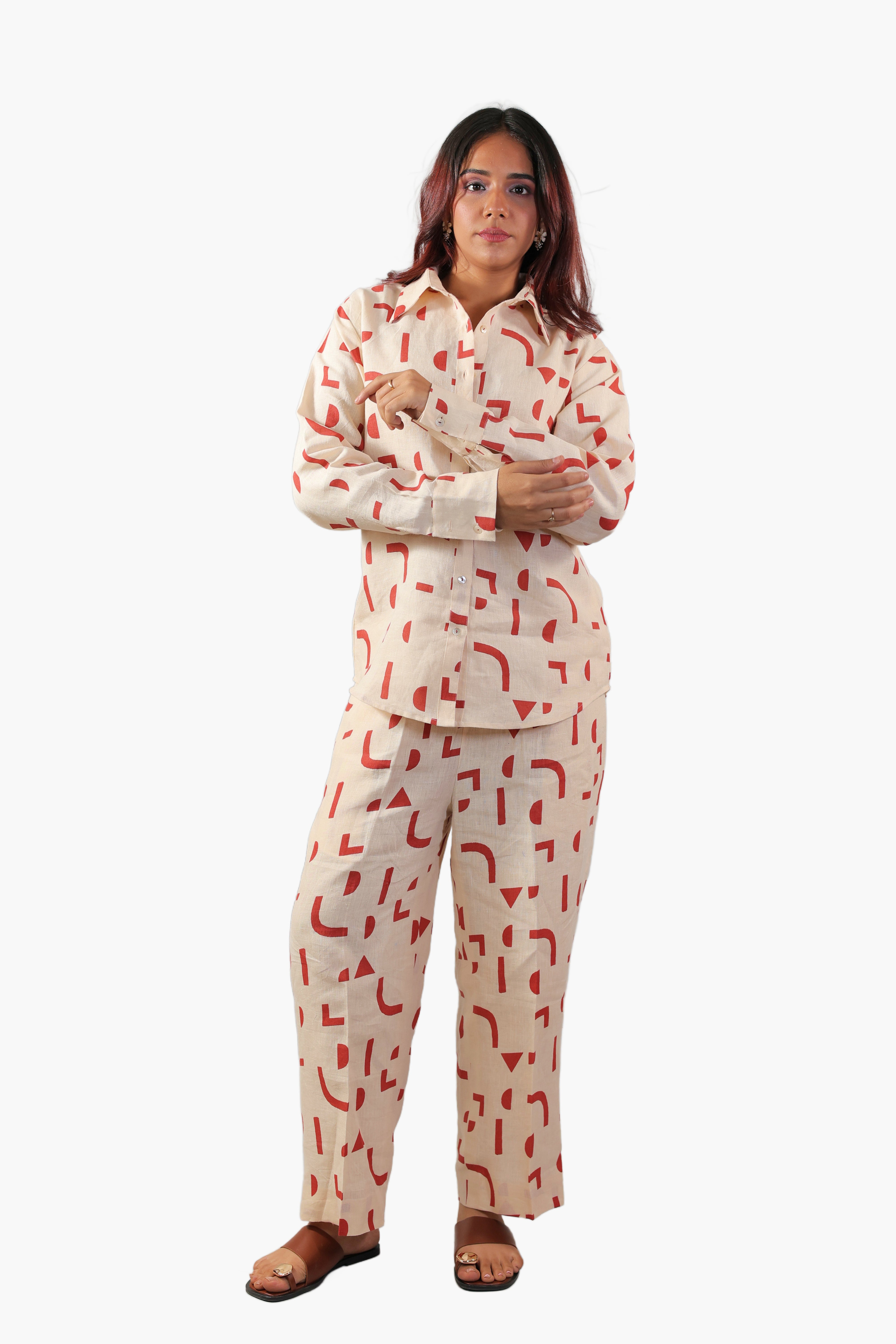 ROOP REKH Rust orange Printed Coord Set with collar