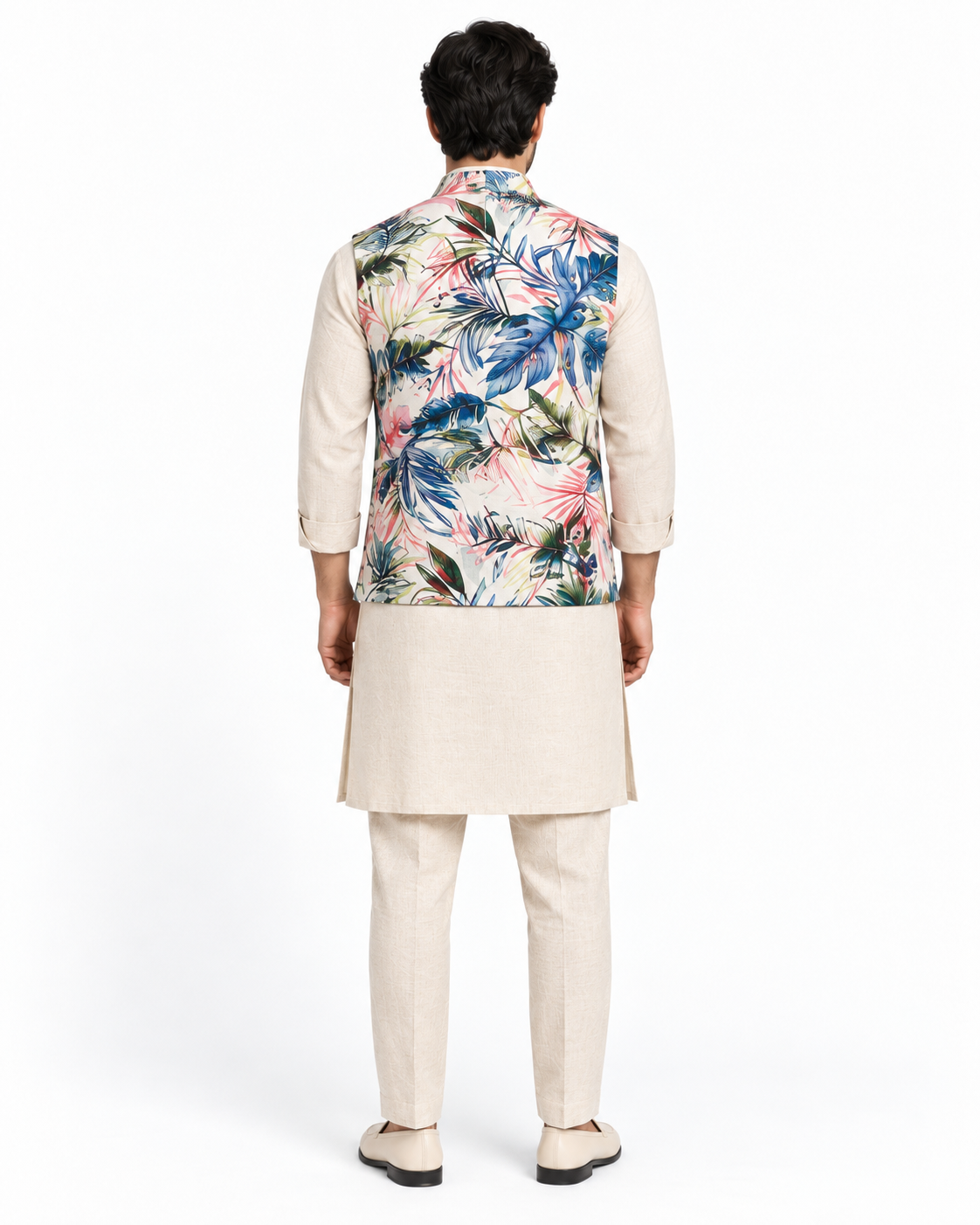 SouLin Printed Linen Nehru Jacket