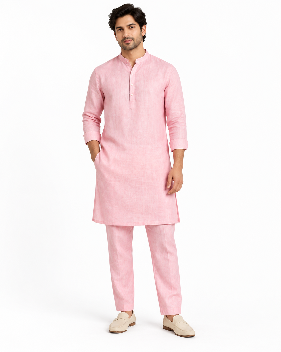 SouLin linen kurta pant set - Pink