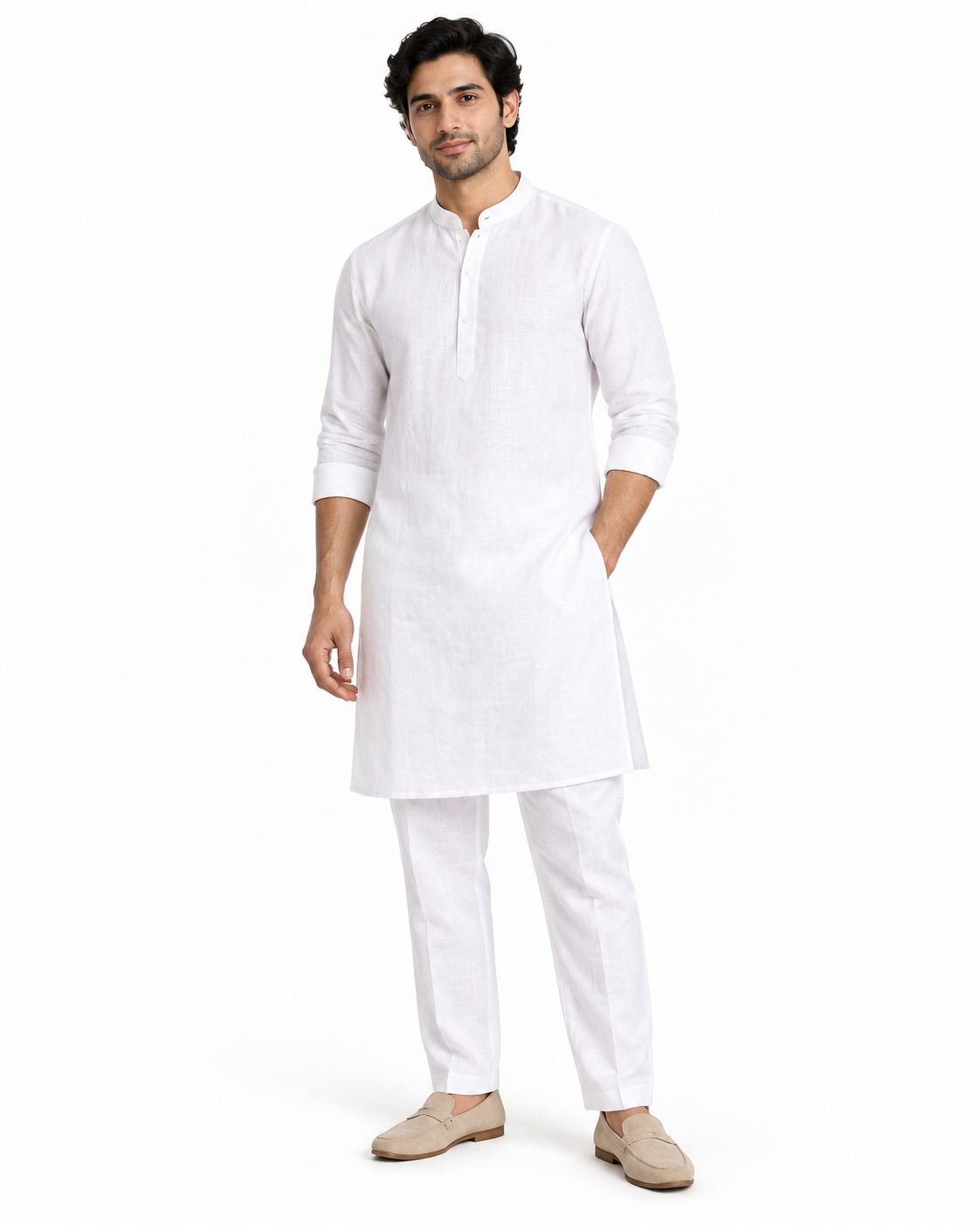 SouLin linen kurta pant set - White