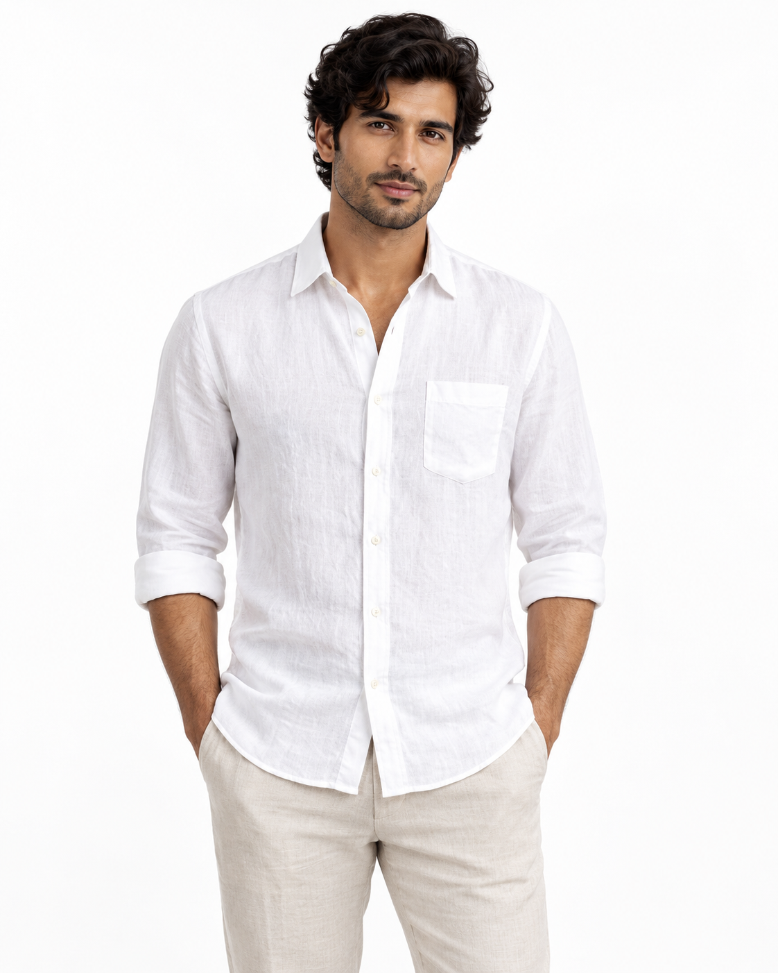 Yuvarāja white linen shirt front view