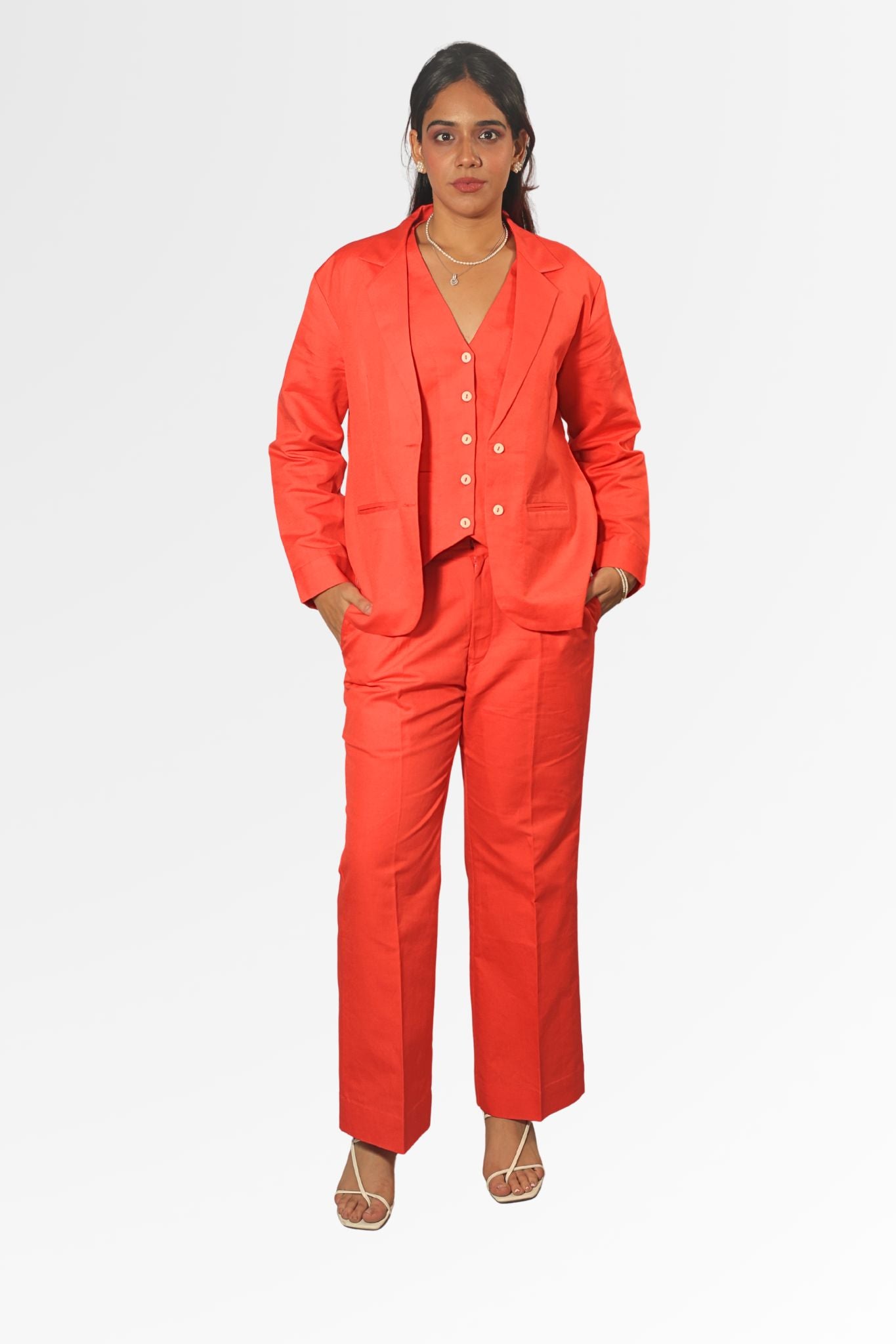 agni women dark orange linen waistcoat