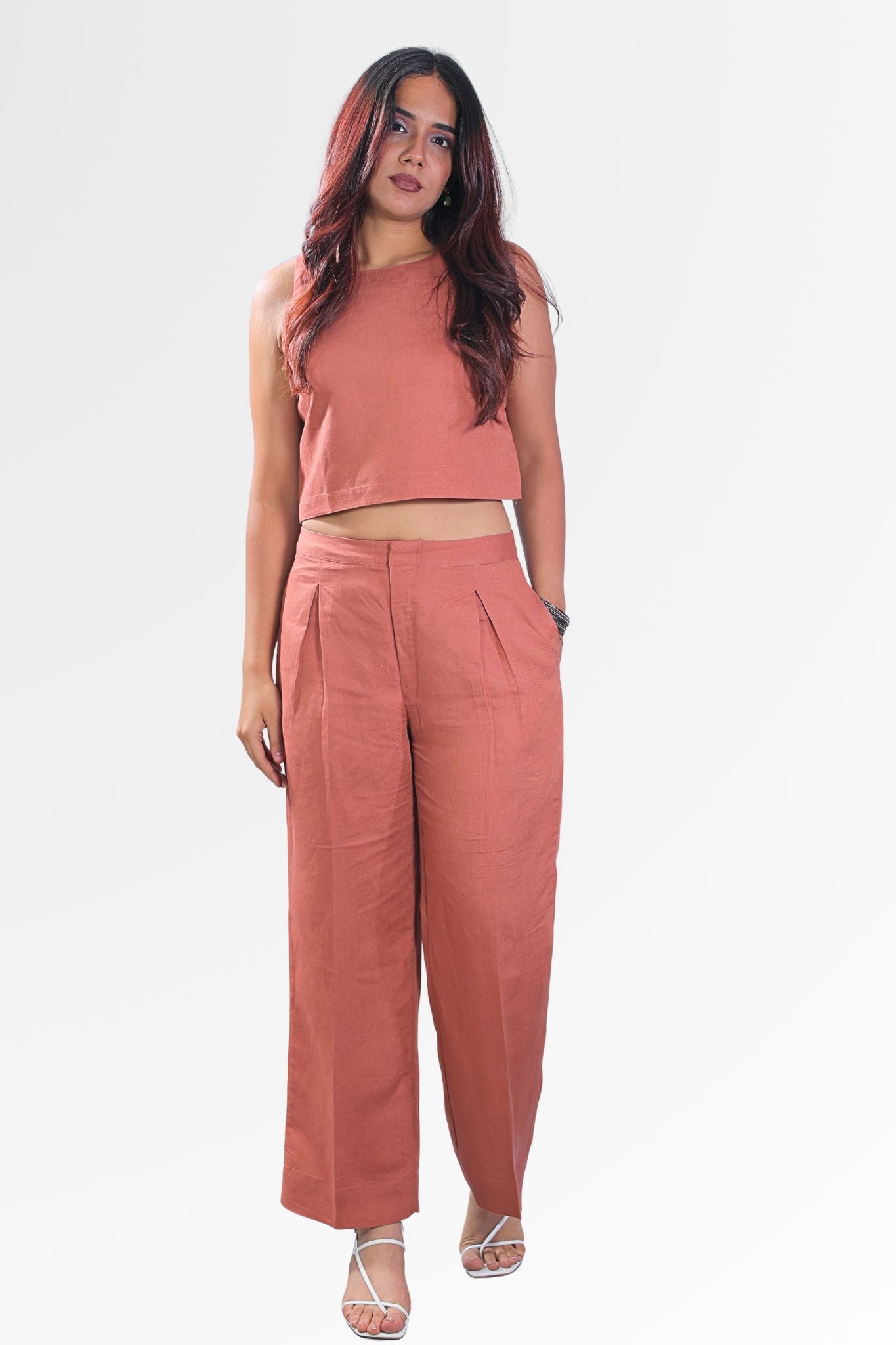 Sleeveless Linen Co-Ord Set for Women | Relaxed Fit Top & Pants