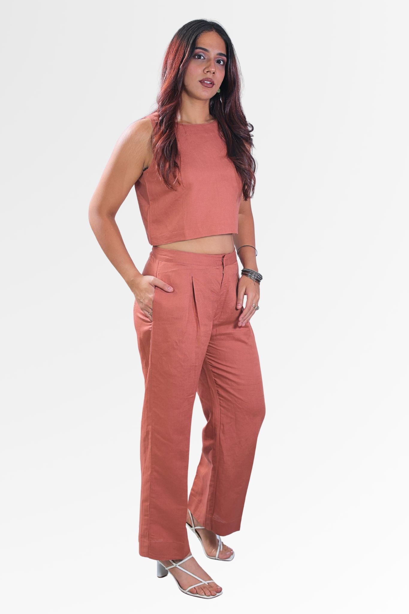 Sleeveless Linen Co-Ord Set for Women | Relaxed Fit Top & Pants