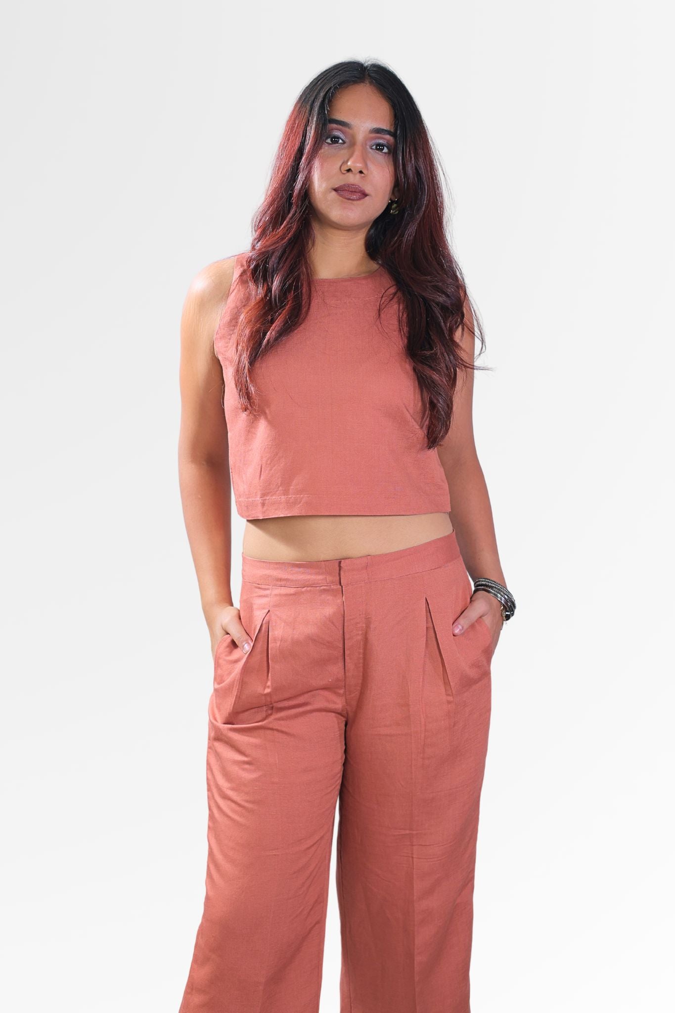 Sleeveless Linen Co-Ord Set for Women | Relaxed Fit Top & Pants