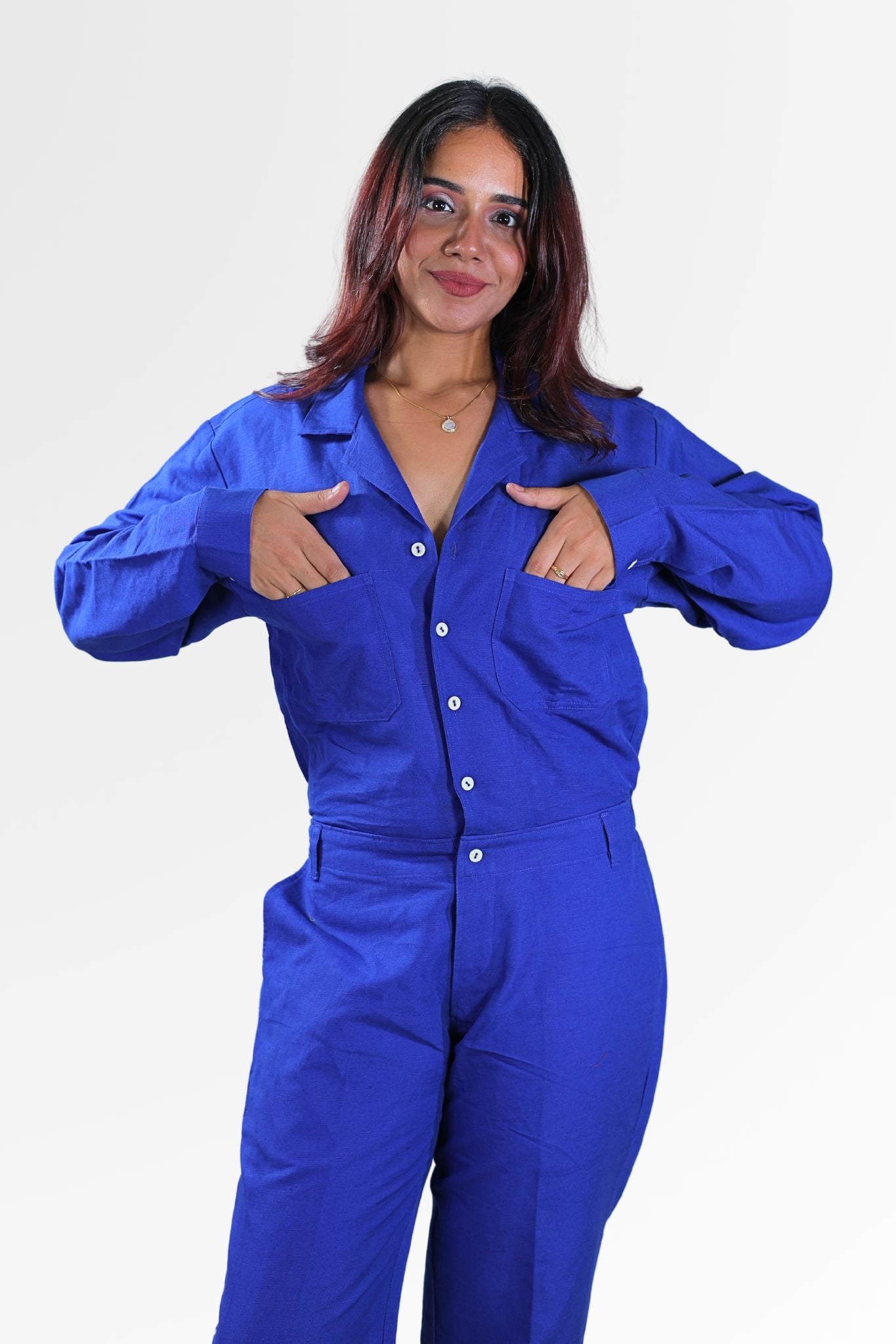 Royal Blue Lavanya Linen Jumpsuit for Women