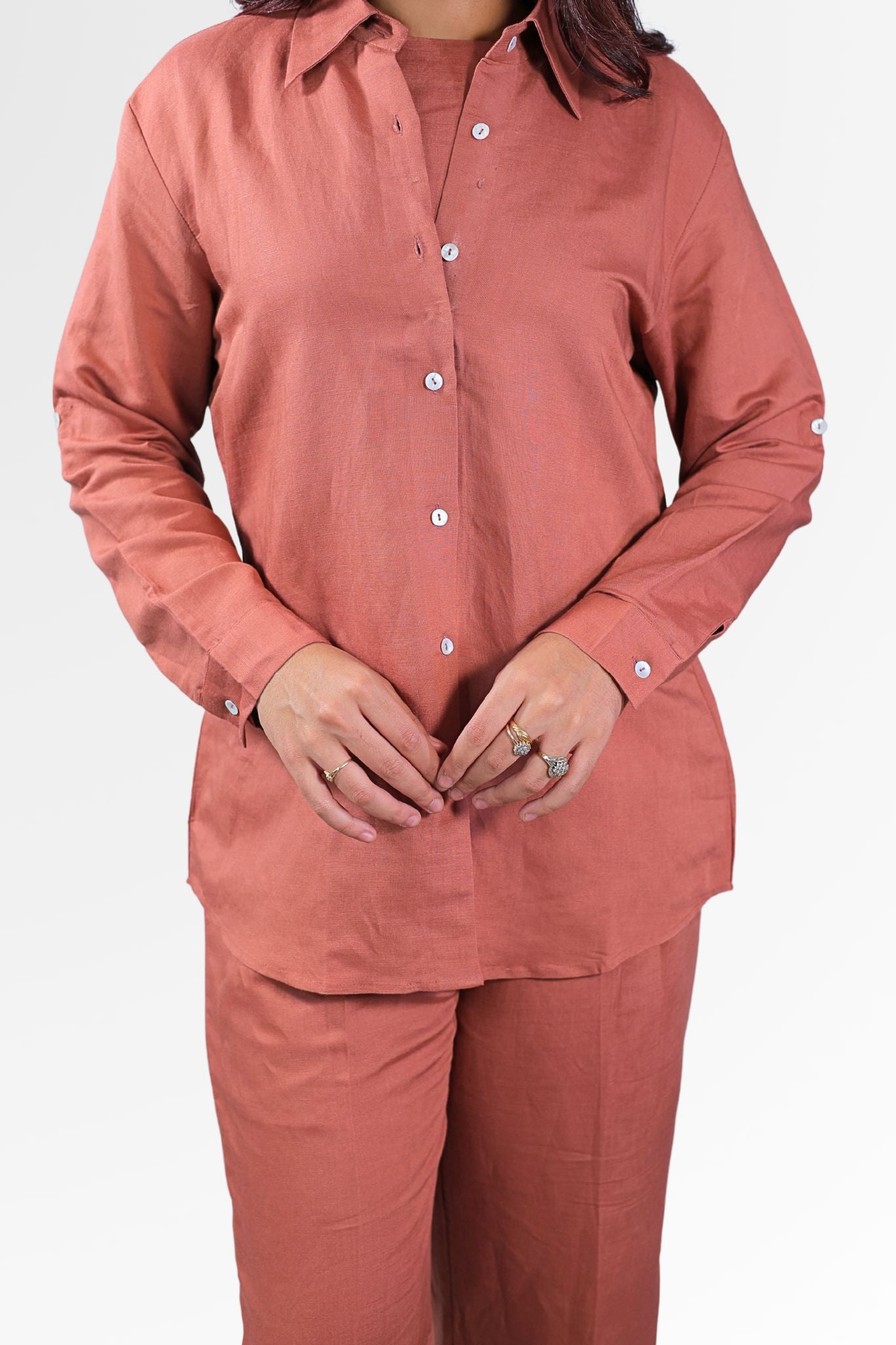 3-Piece Linen Co-Ord Set for Women | Relaxed Fit Shirt, Inner & Pants