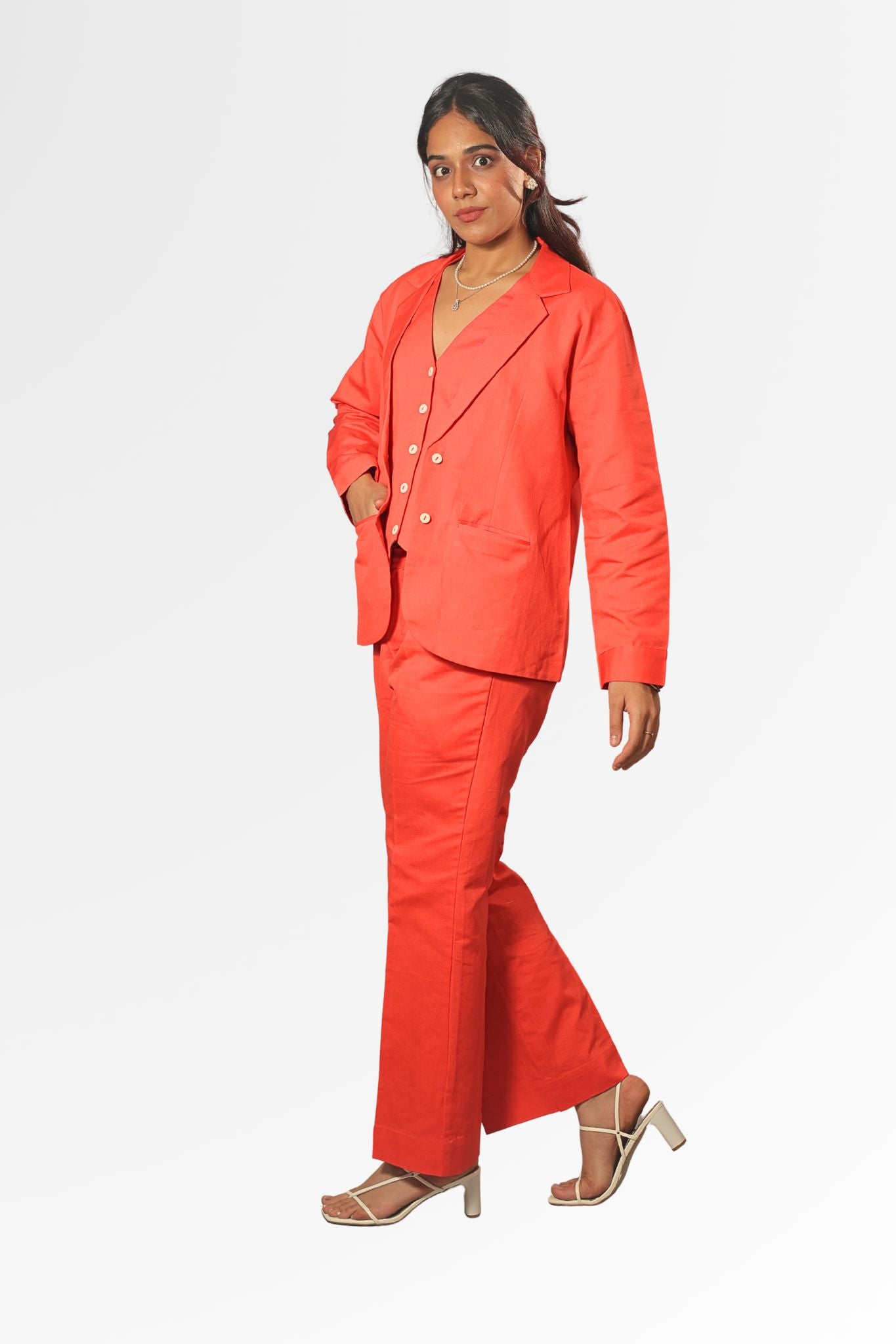 agni women dark orange linen waistcoat