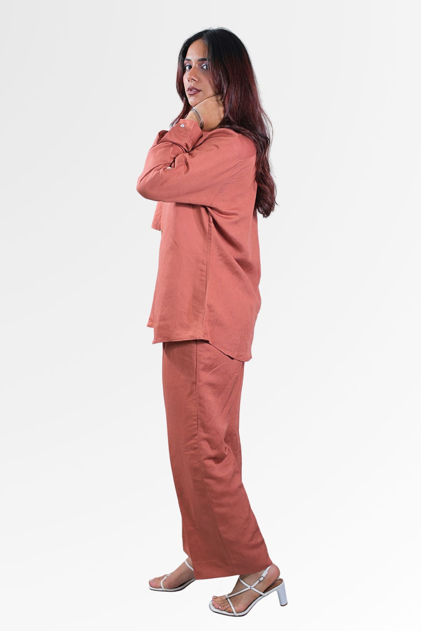 3-Piece Linen Co-Ord Set for Women | Relaxed Fit Shirt, Inner & Pants