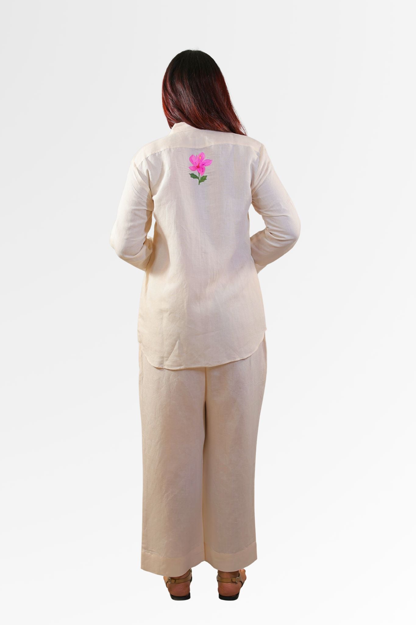 Aroho Cream Linen Shirt Pant Co-ord Set for Women