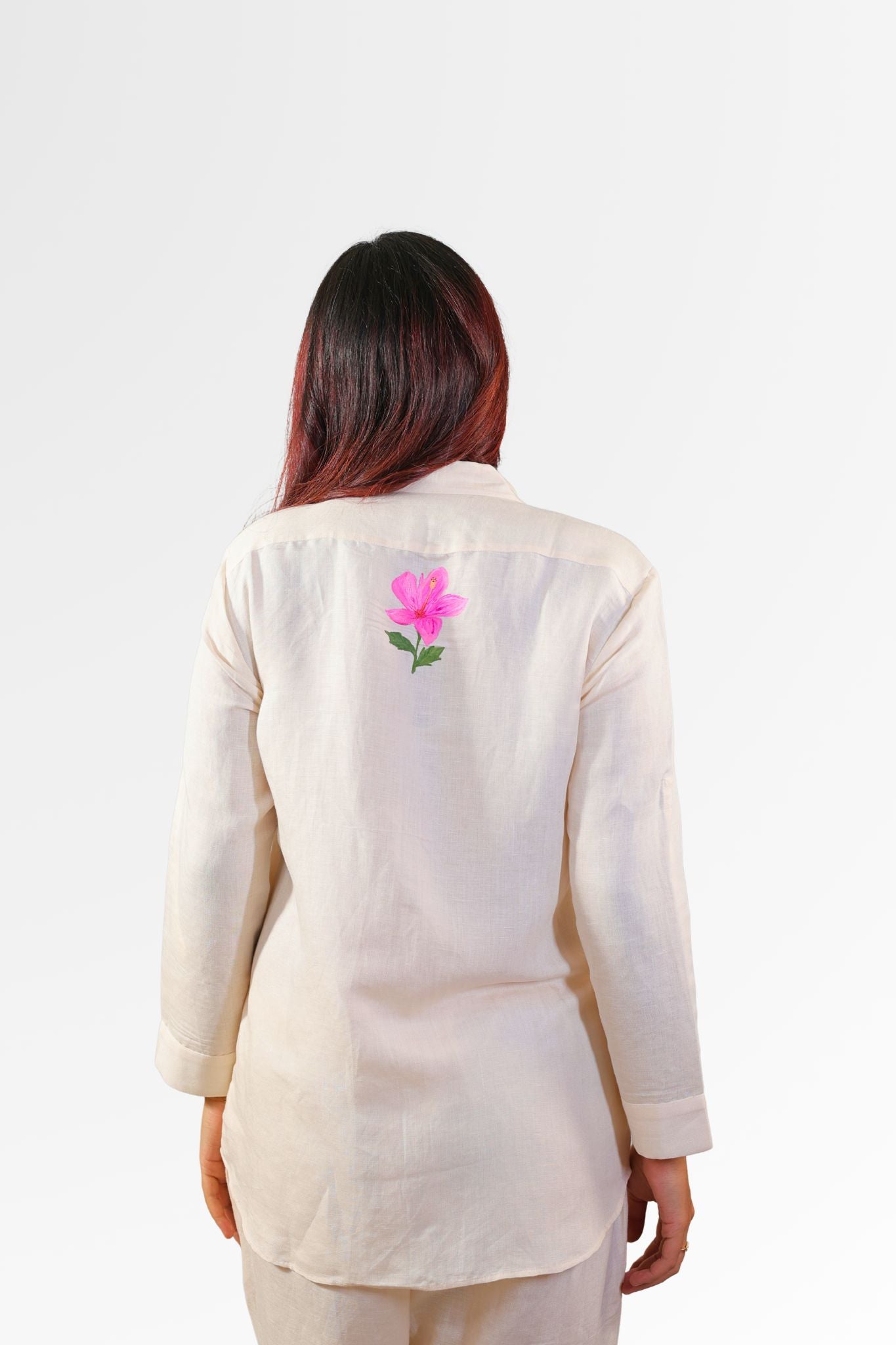 Aroho Cream Linen Shirt Pant Co-ord Set for Women