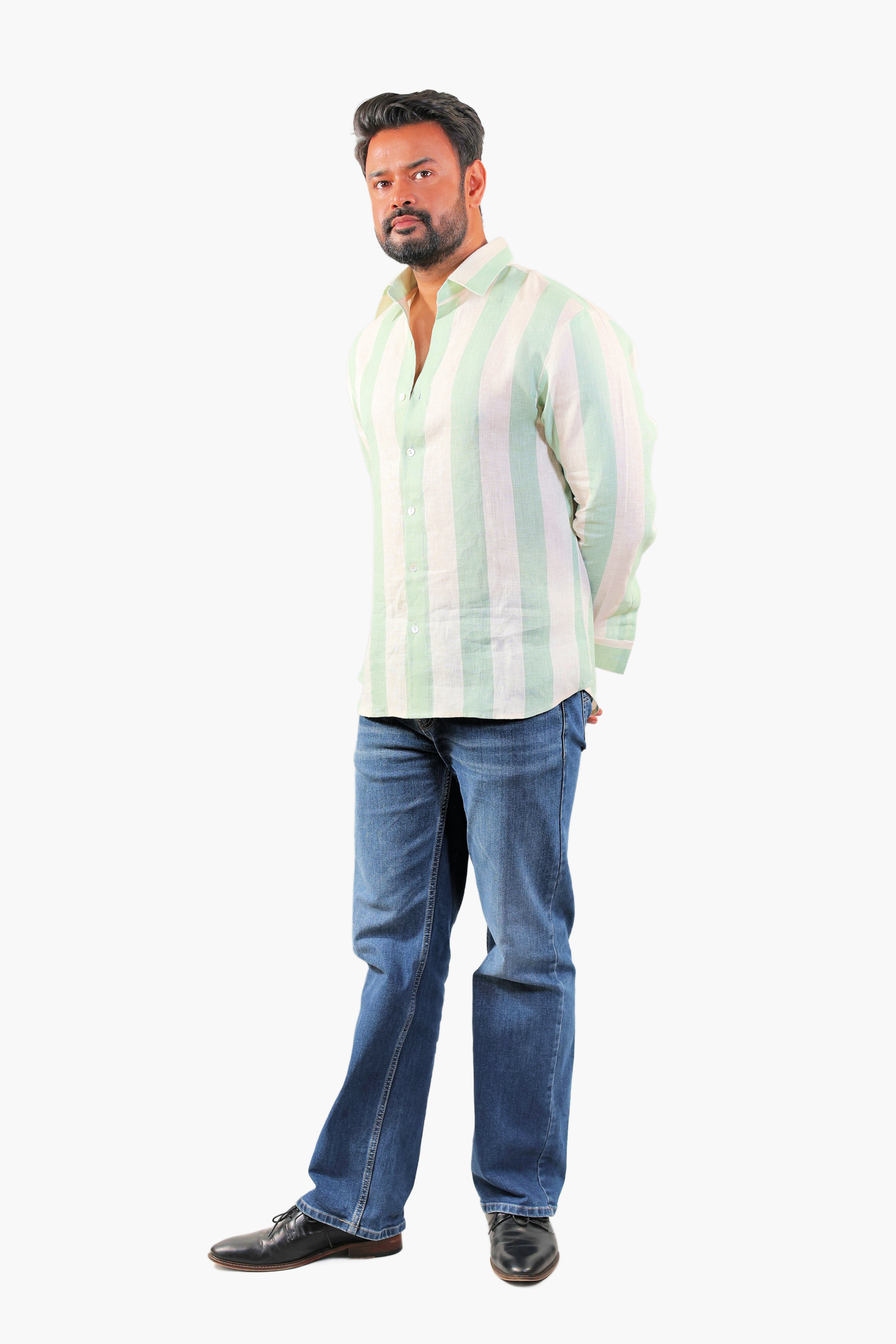 THE REKH Green Stripe Casual Shirt – Perfect with Denim & Trousers