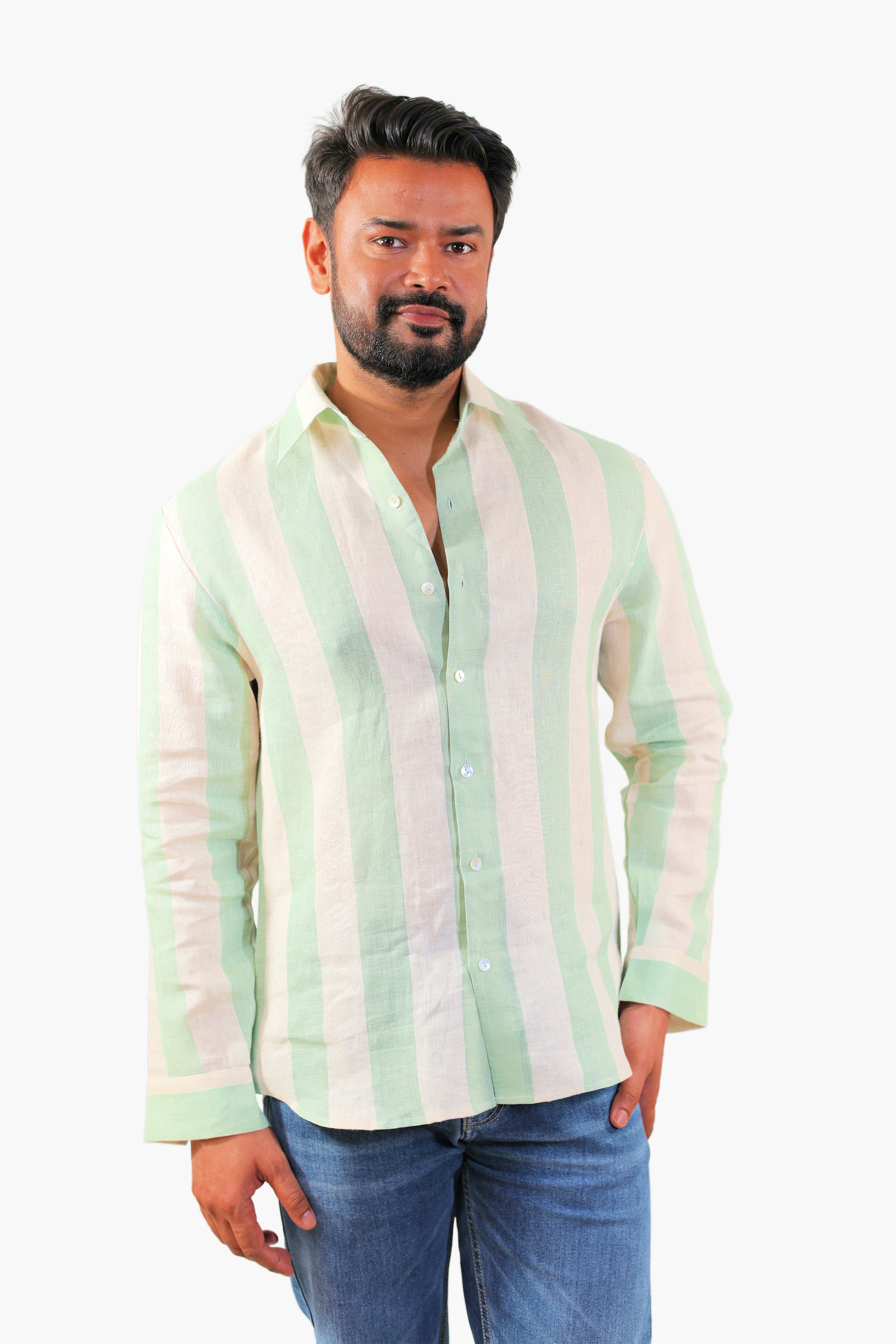 THE REKH Green Stripe Casual Shirt – Perfect with Denim & Trousers