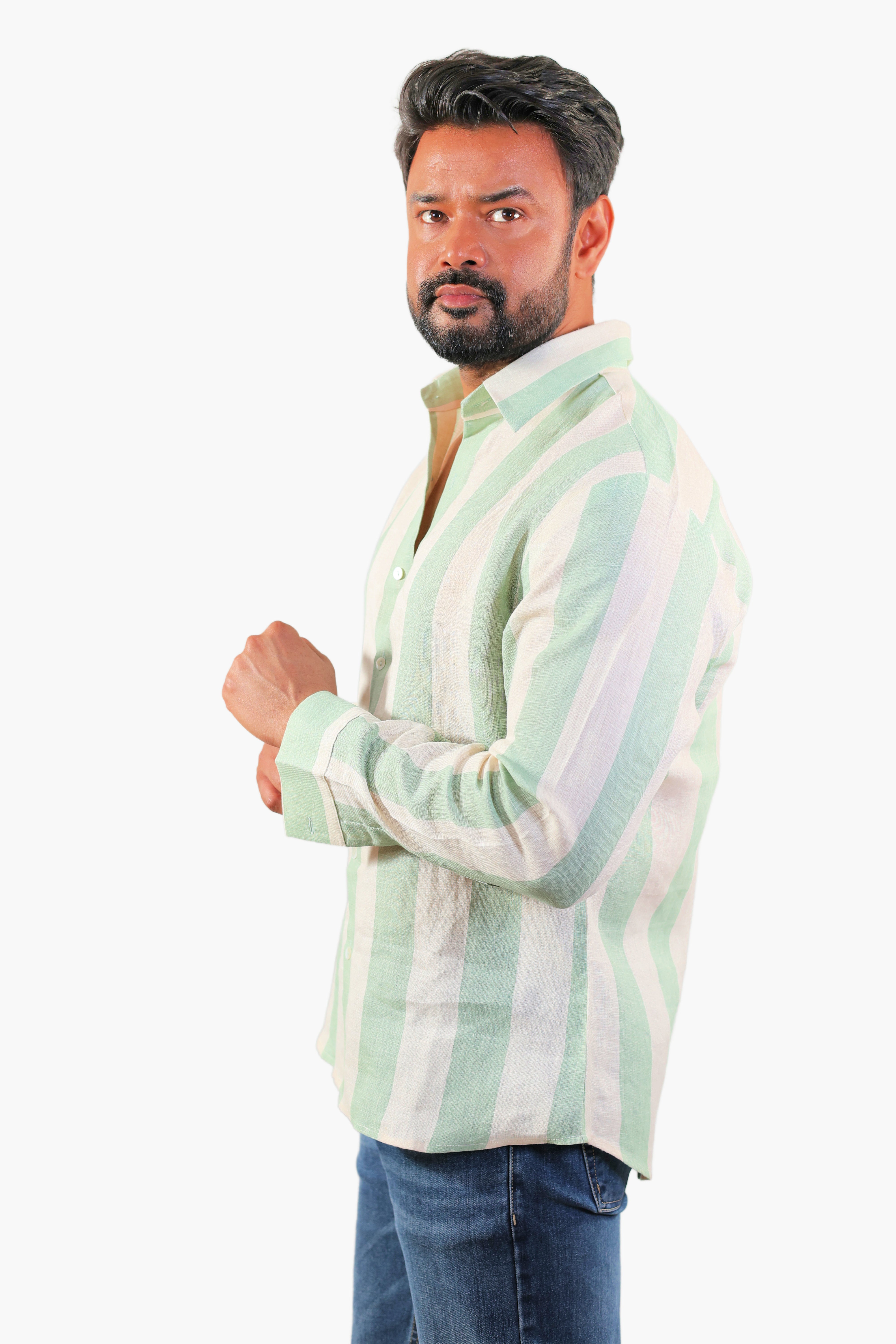 THE REKH Green Stripe Casual Shirt – Perfect with Denim & Trousers