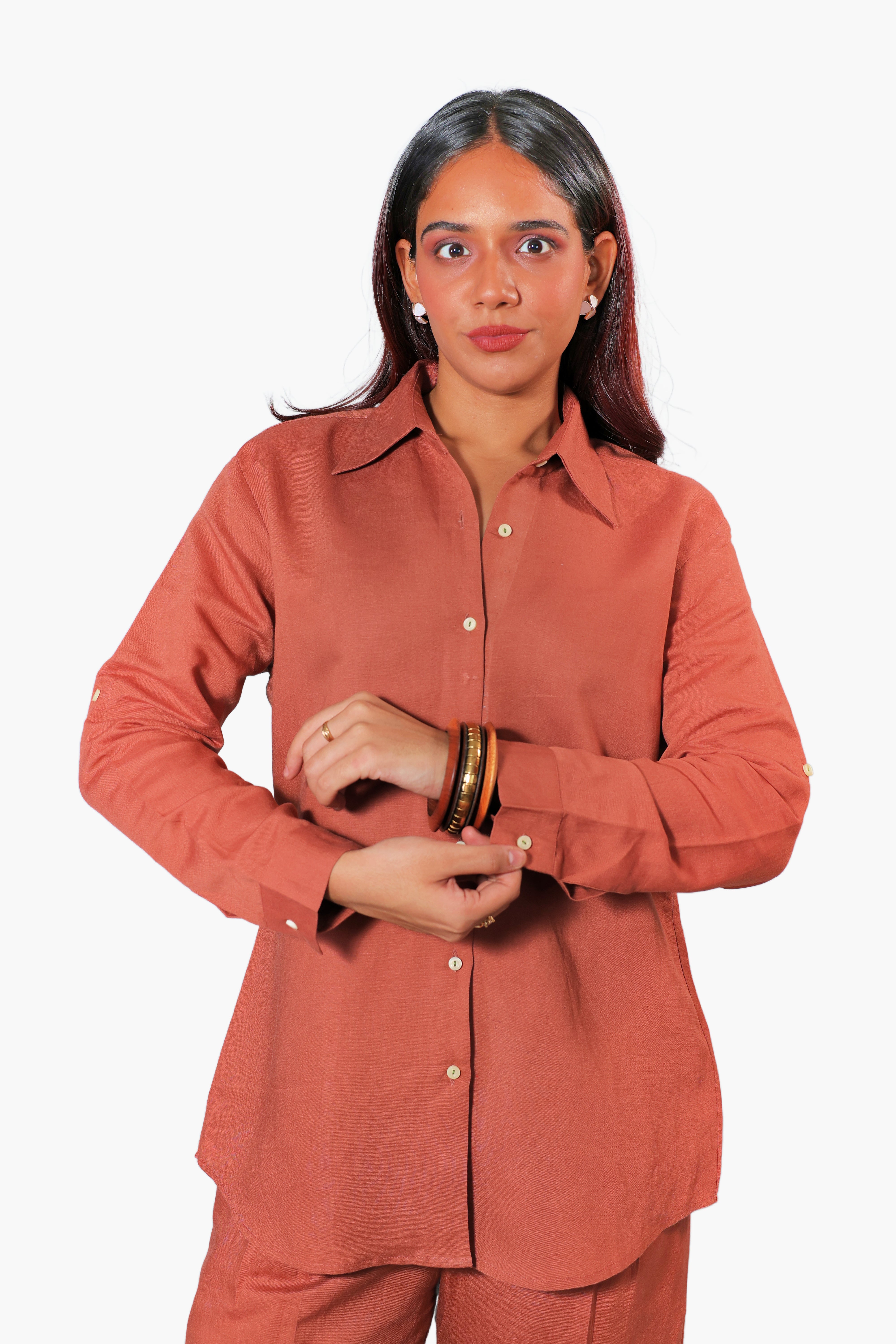 ANSH Linen Co-ord Set for Women (Coffee Brown Colour)