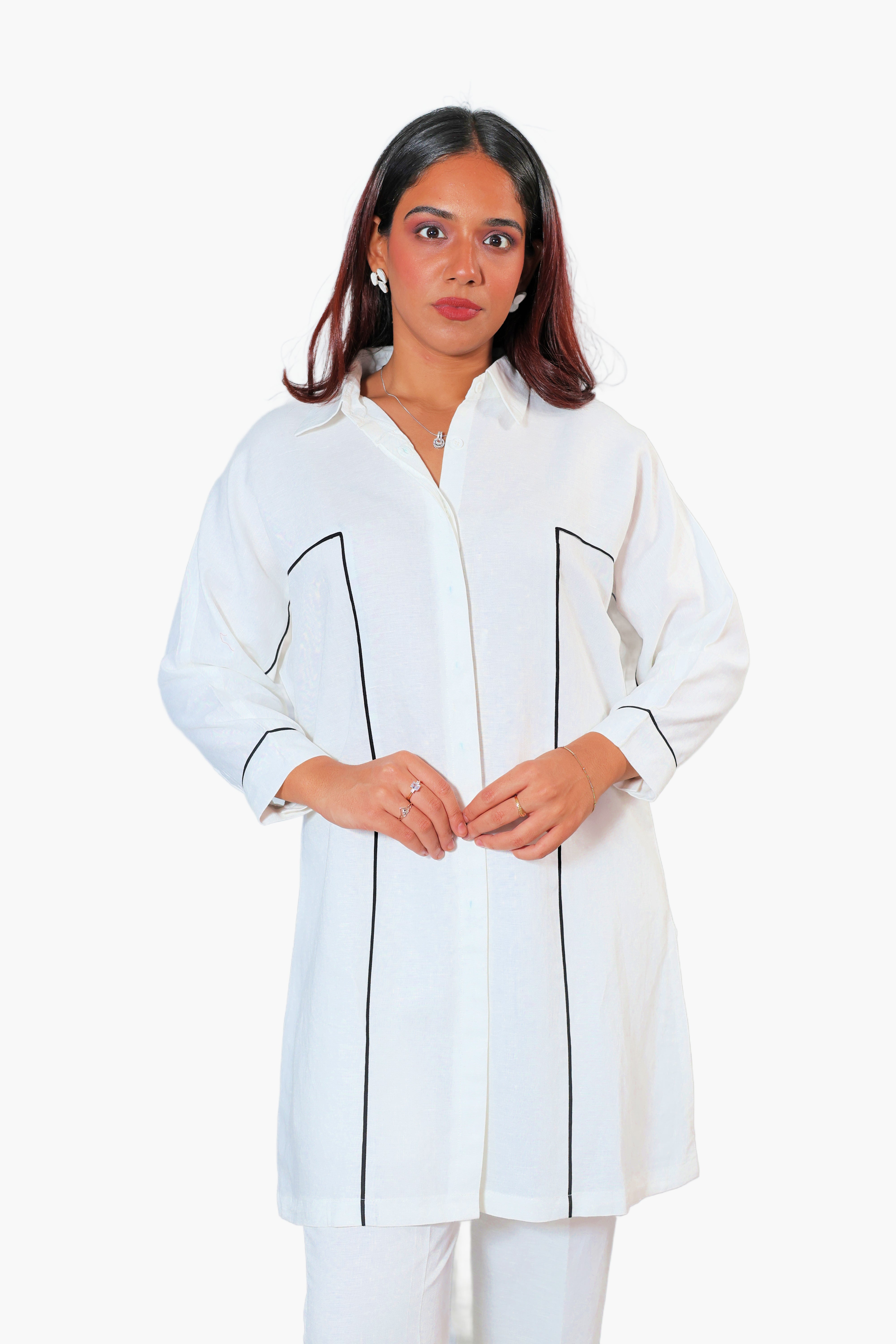 chandani raat linen white with black boarder kurta pants set for women