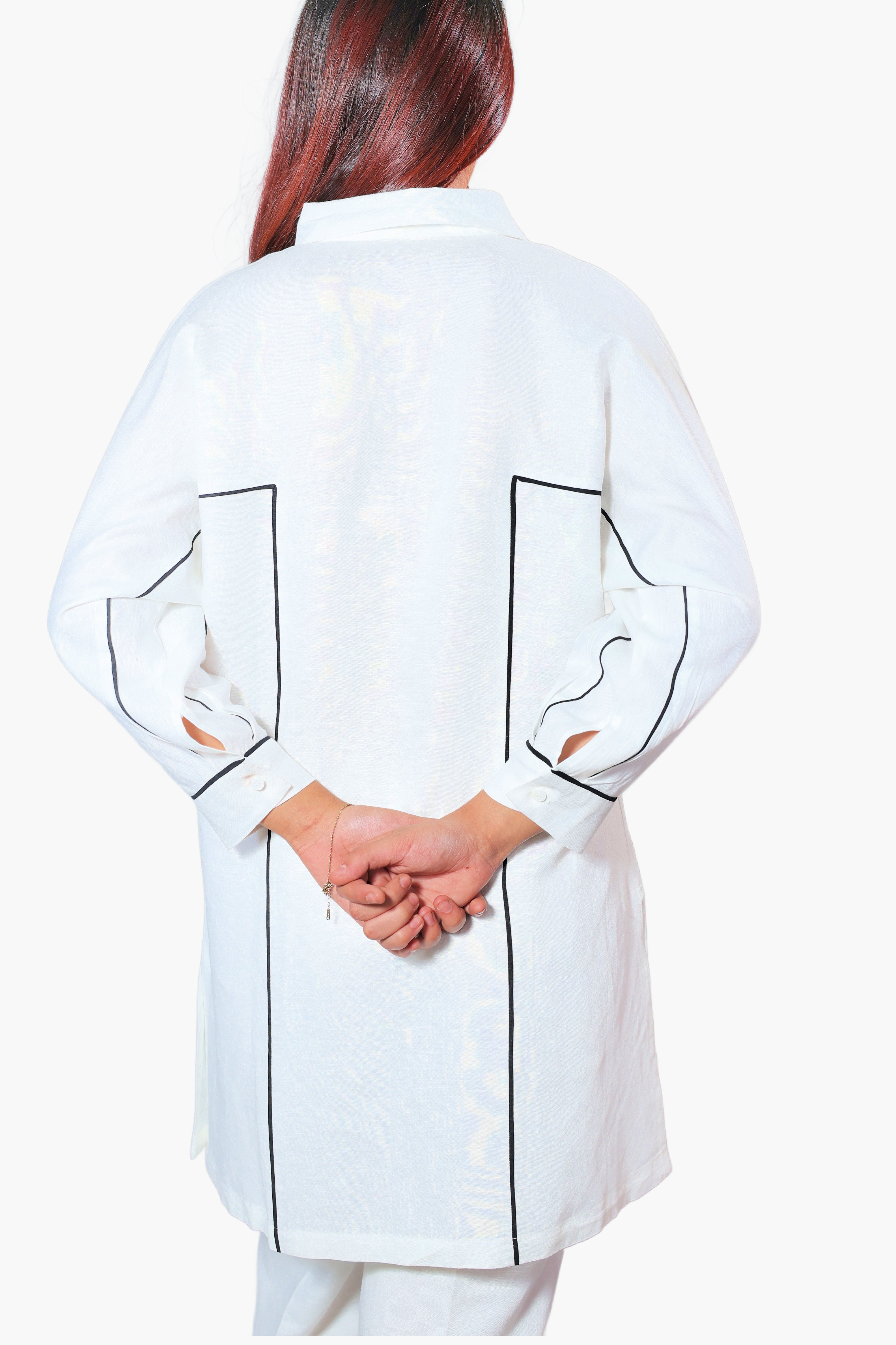 chandani raat linen white with black boarder kurta pants set for women