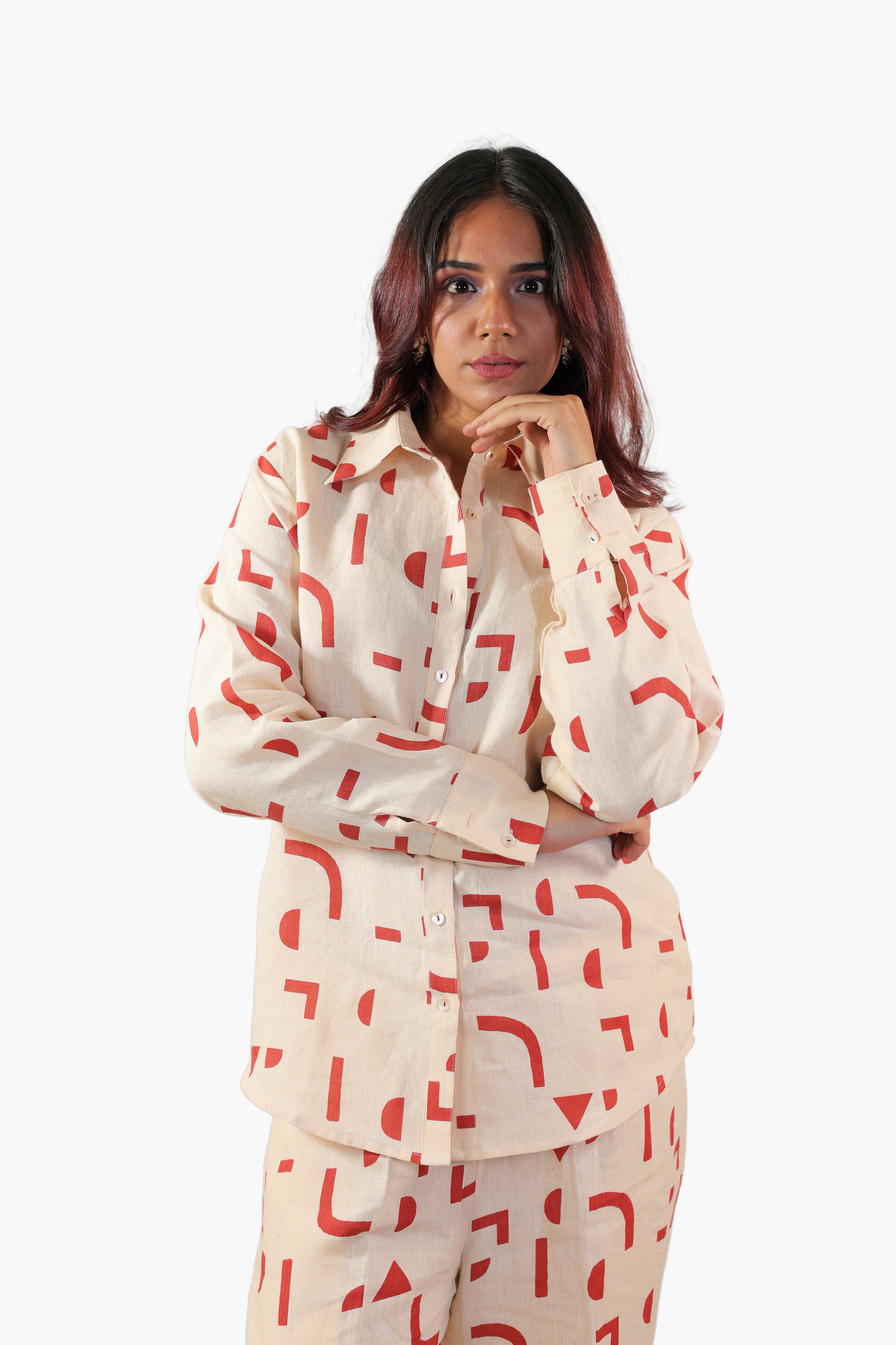 ROOP REKH Rust orange Printed Coord Set with collar