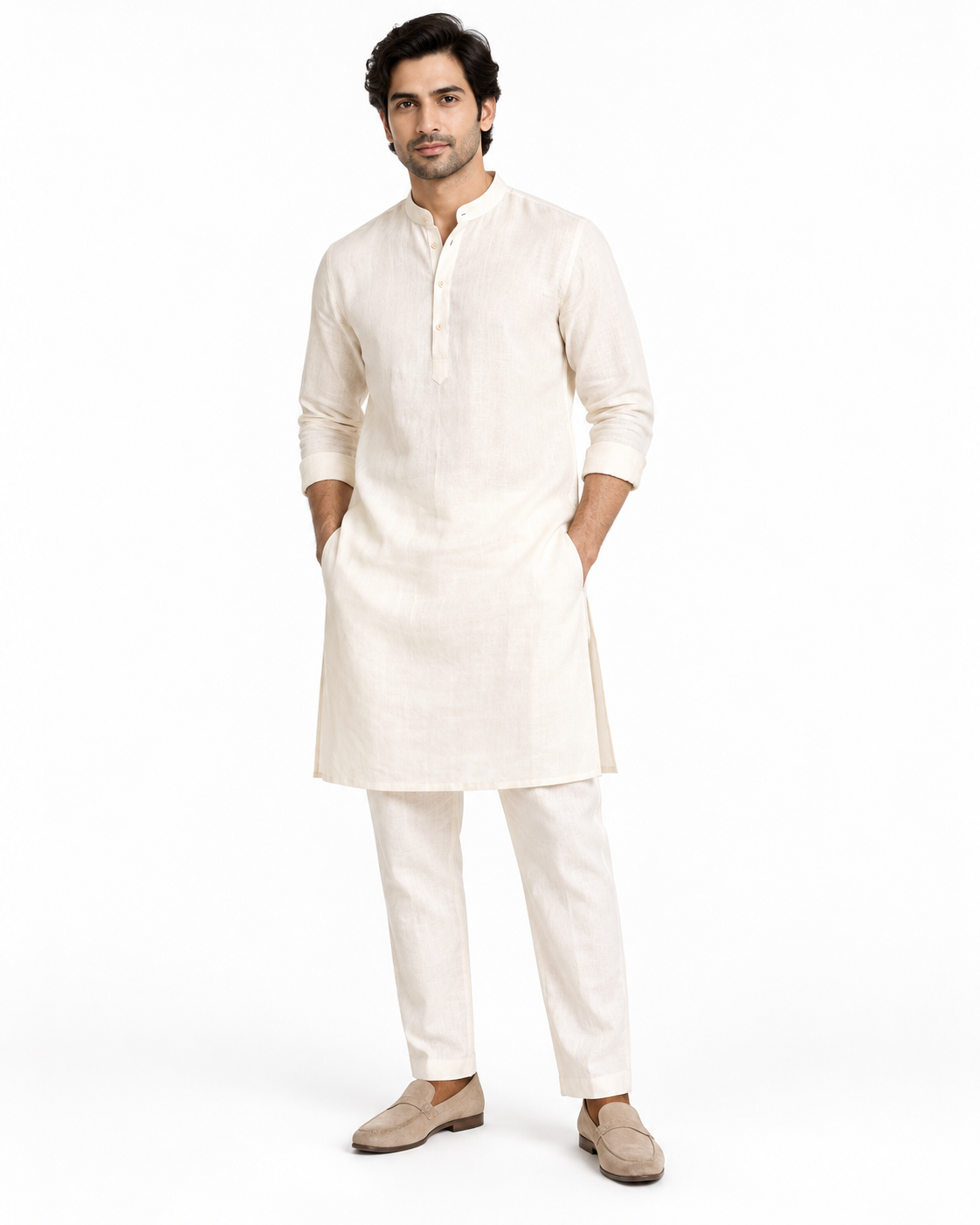 SouLin linen kurta pant set - Ivory