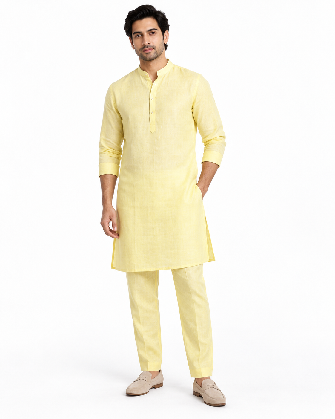 SouLin linen kurta pant set - Lemon Yellow