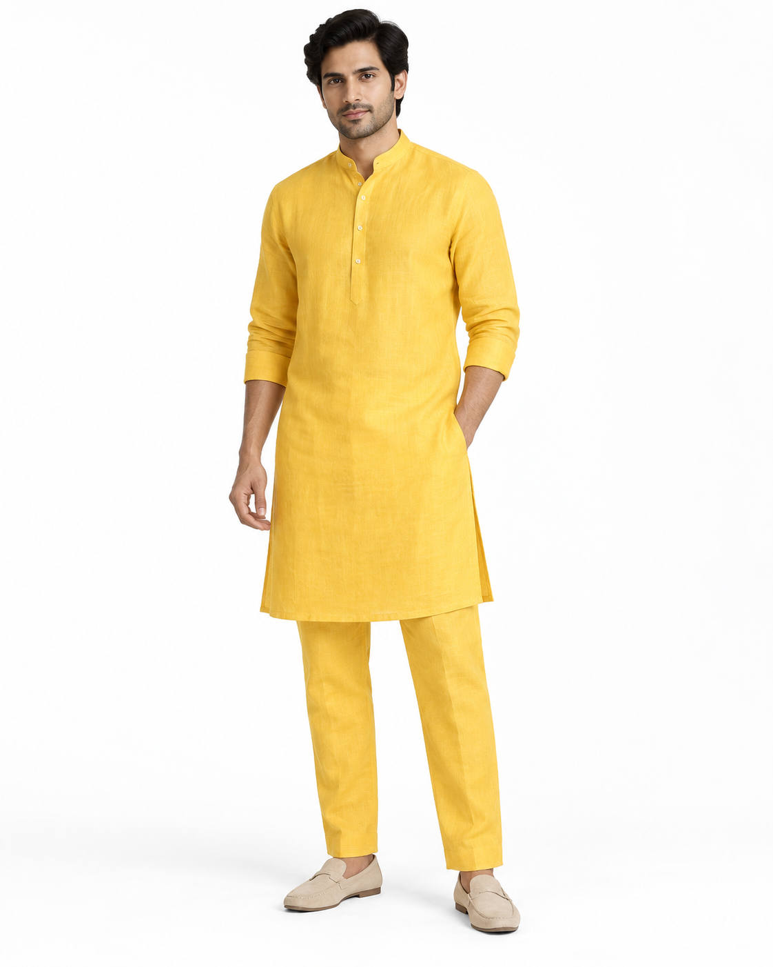 SouLin linen kurta pant set - Mustard Yellow