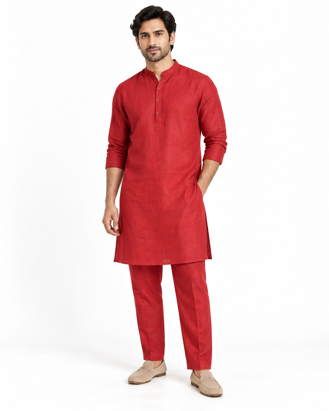 SouLin linen kurta pant set - Red