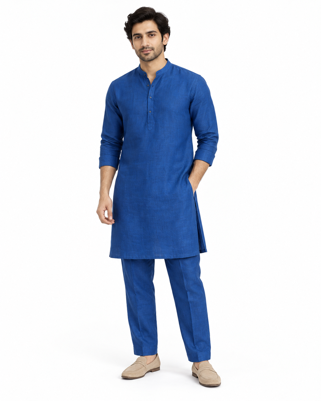 SouLin linen kurta pant set - Royal Blue