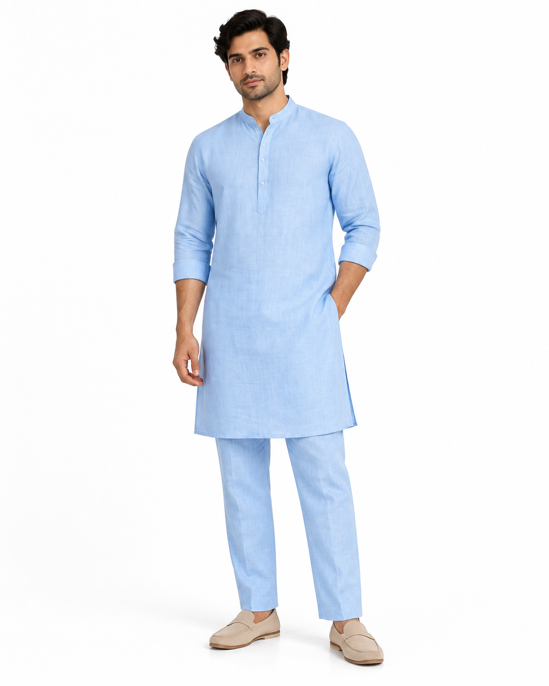 SouLin linen kurta pant set - Sky Blue