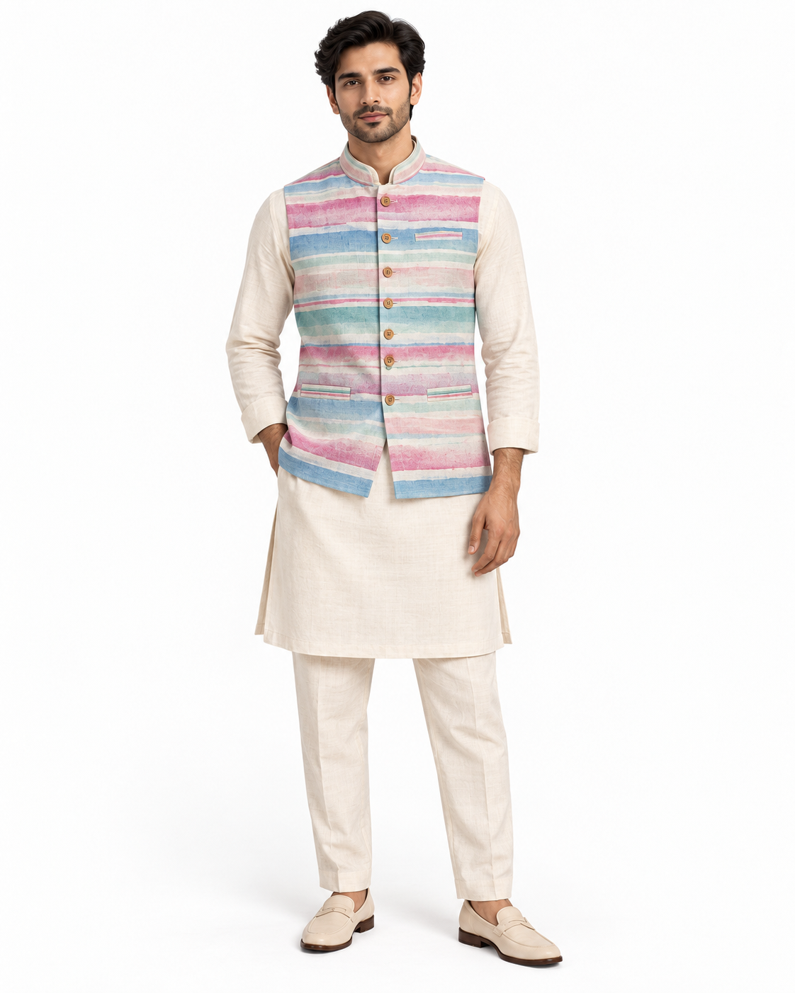 SouLin Multicolor Print Nehru Jacket