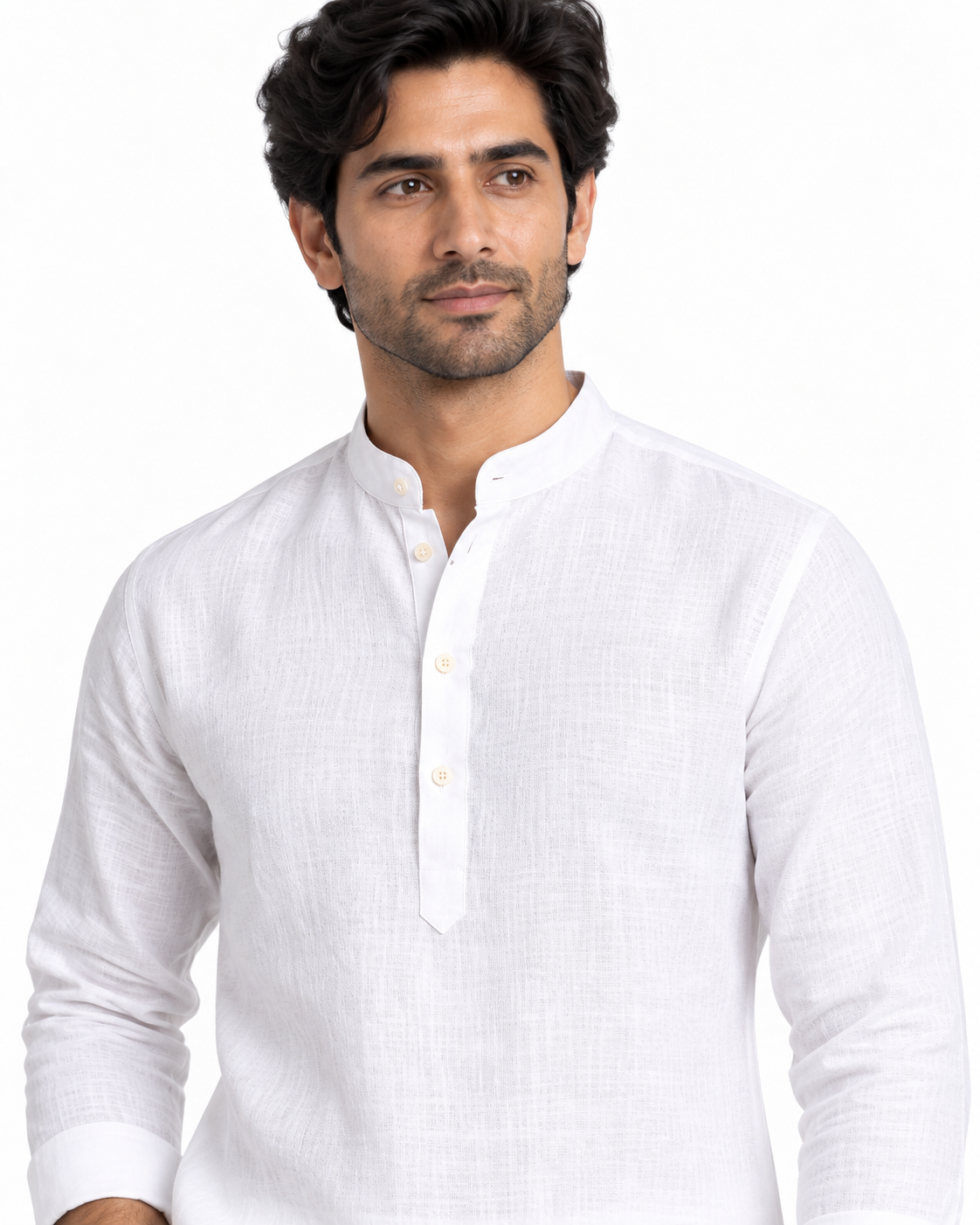 SouLin white linen kurta neckline close-up
