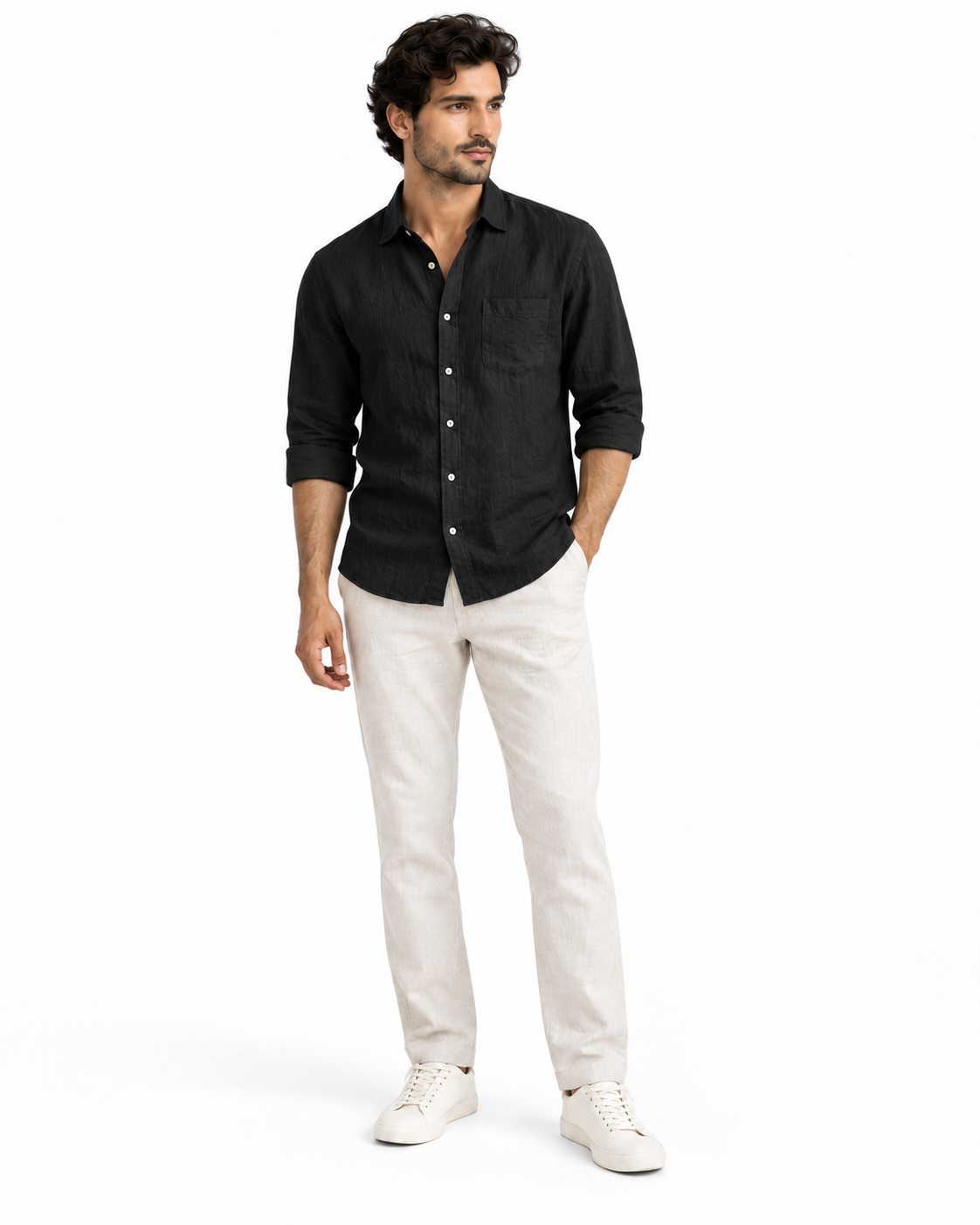 Yuvarāja black linen shirt