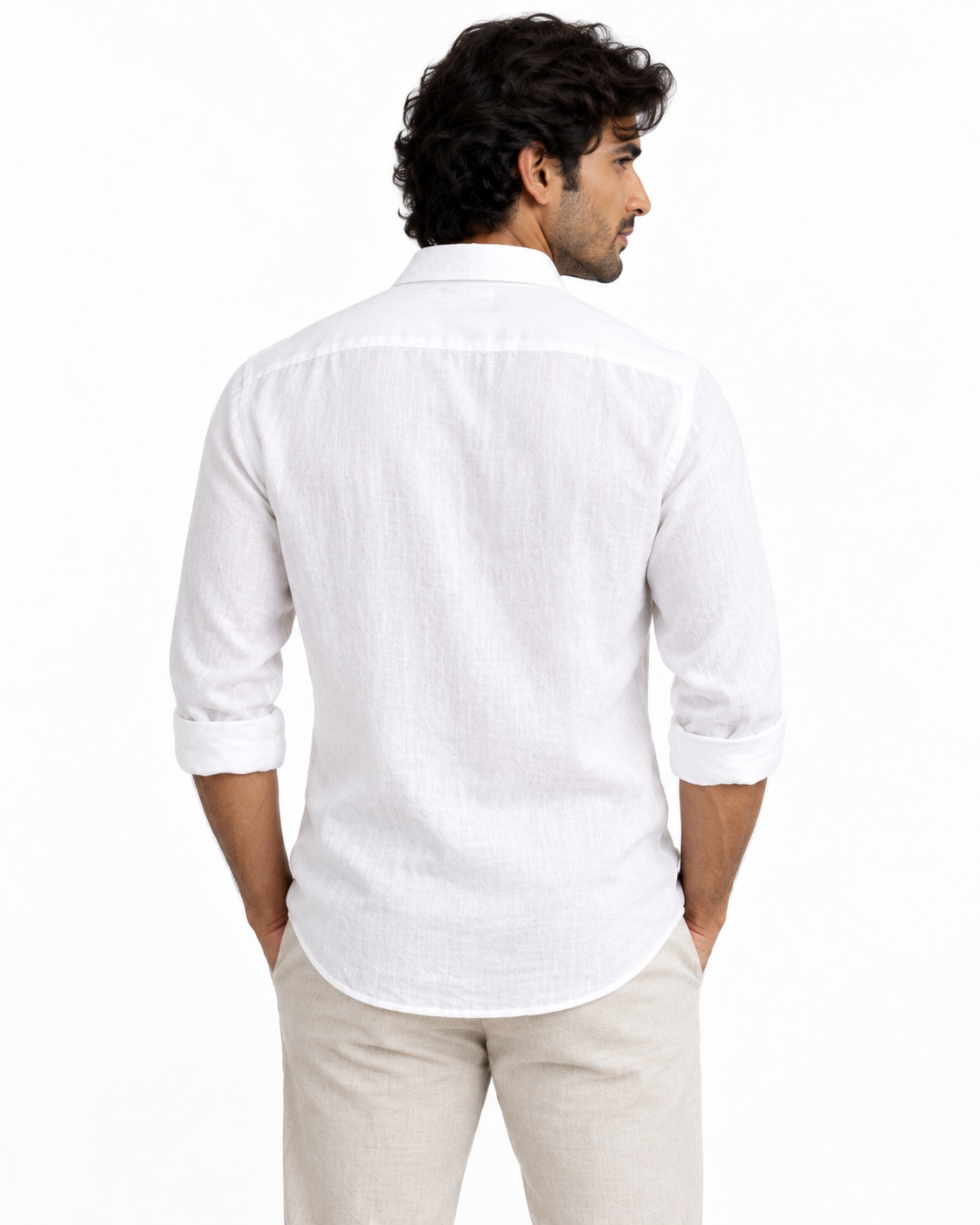 Yuvarāja white linen shirt back view