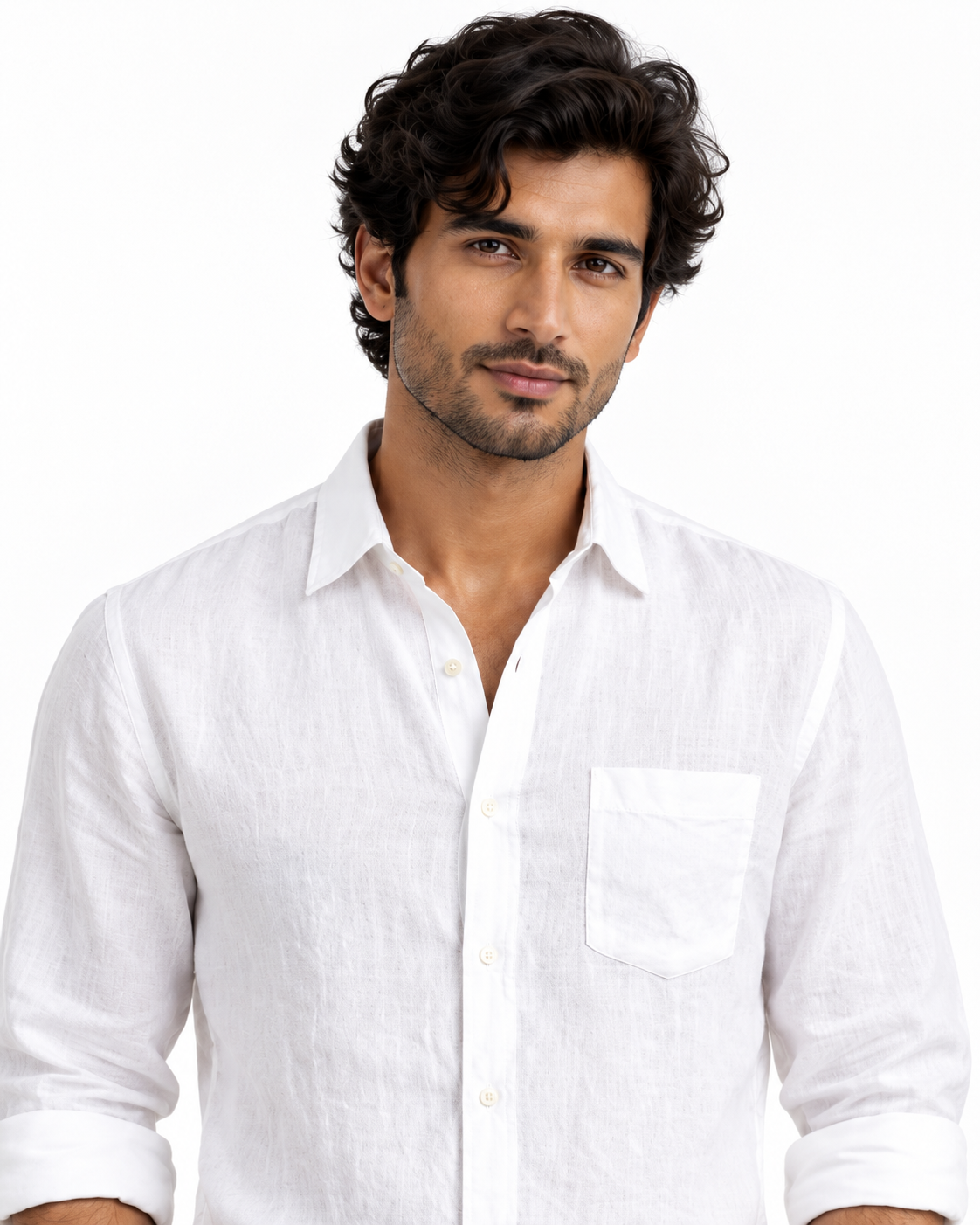 Yuvarāja white linen shirt fabric and front close-up