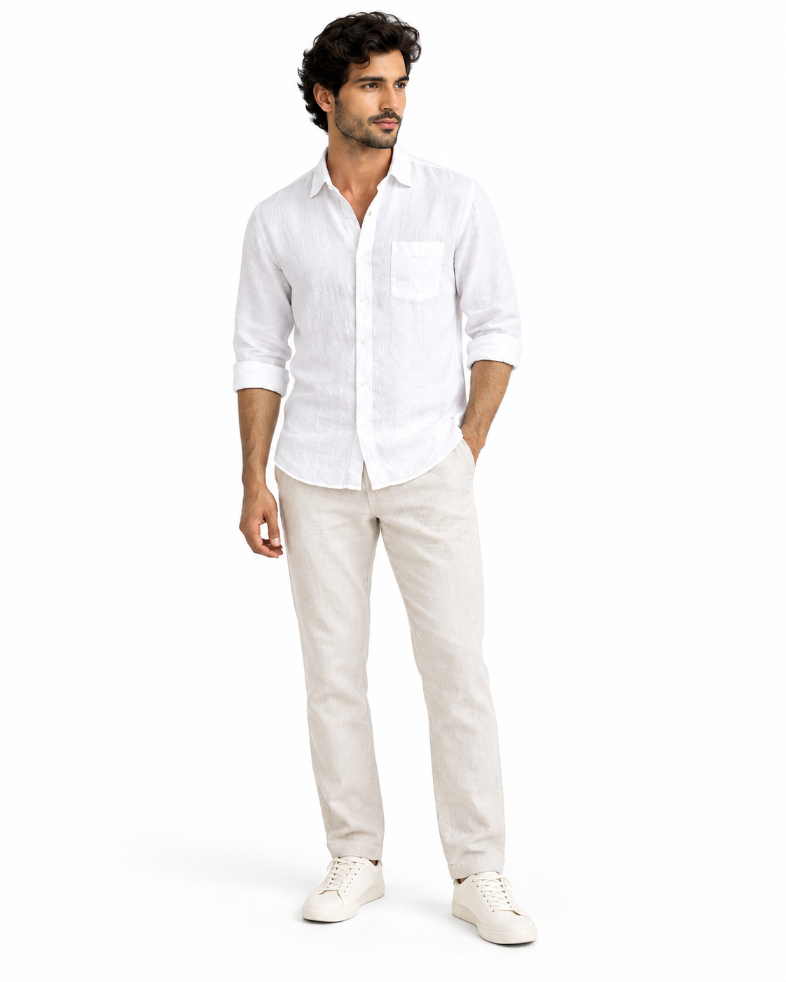 Yuvarāja white linen shirt full view